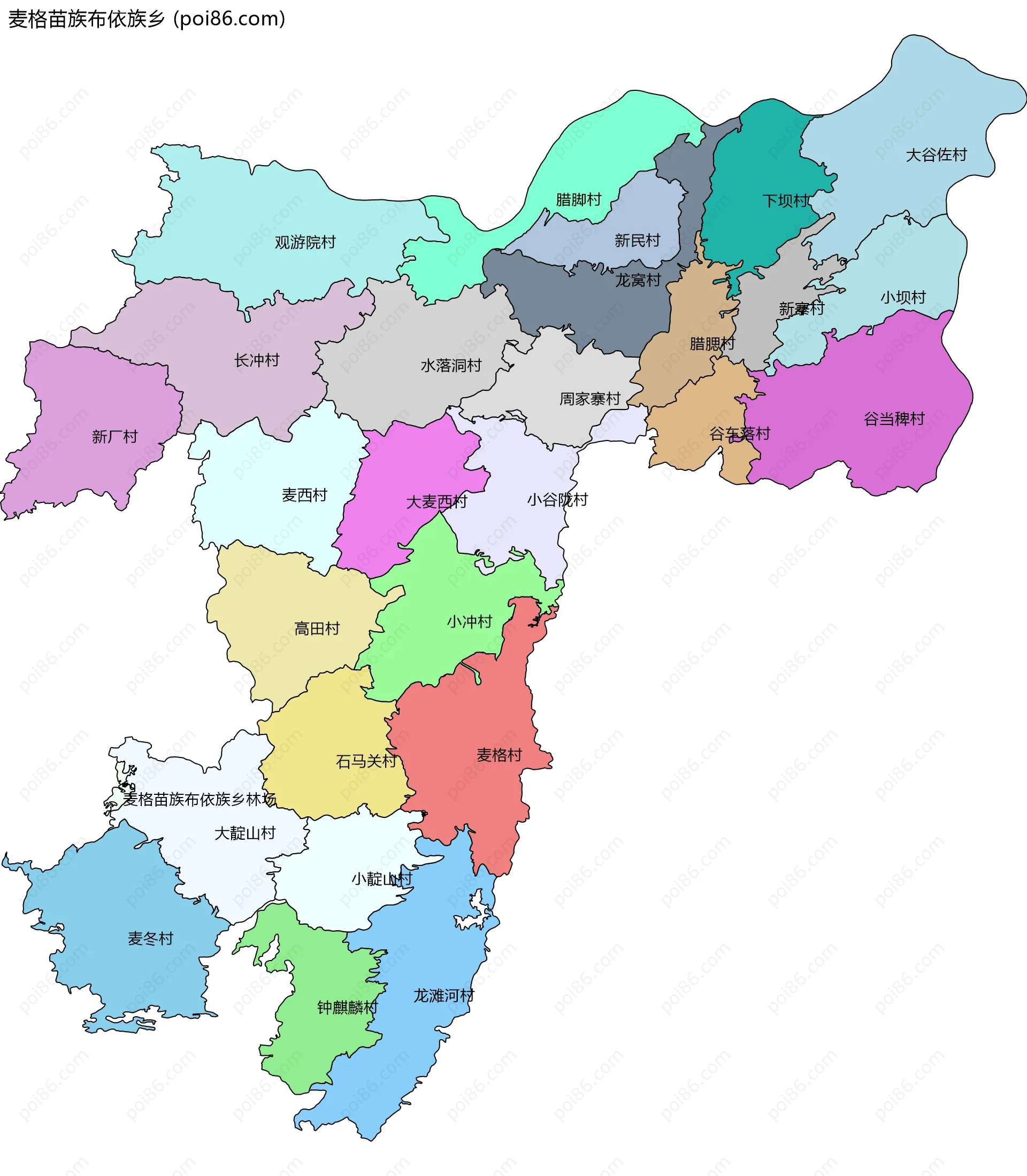 麦格苗族布依族乡边界地图(五级行政区划)
