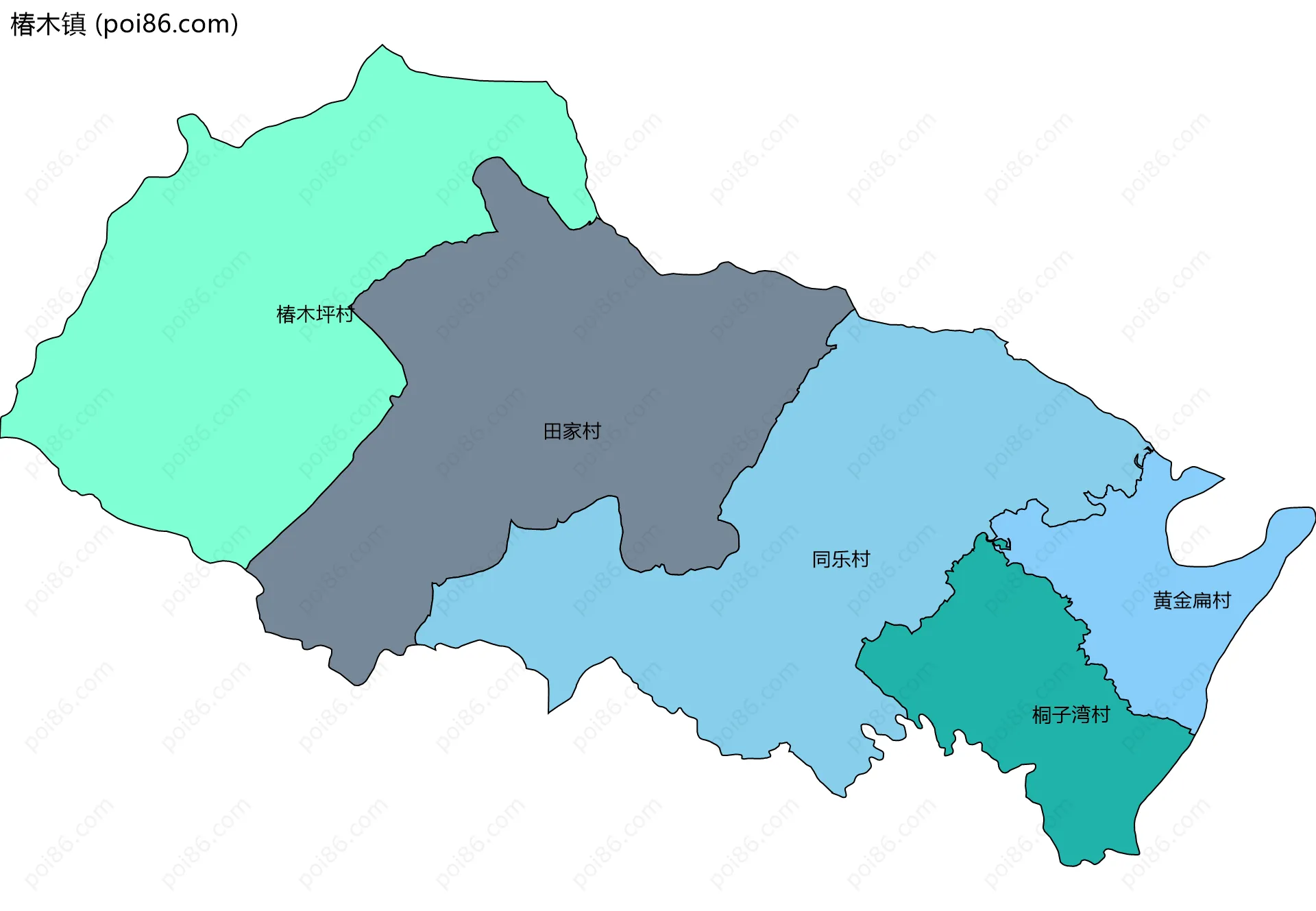 椿木镇边界地图(五级行政区划)