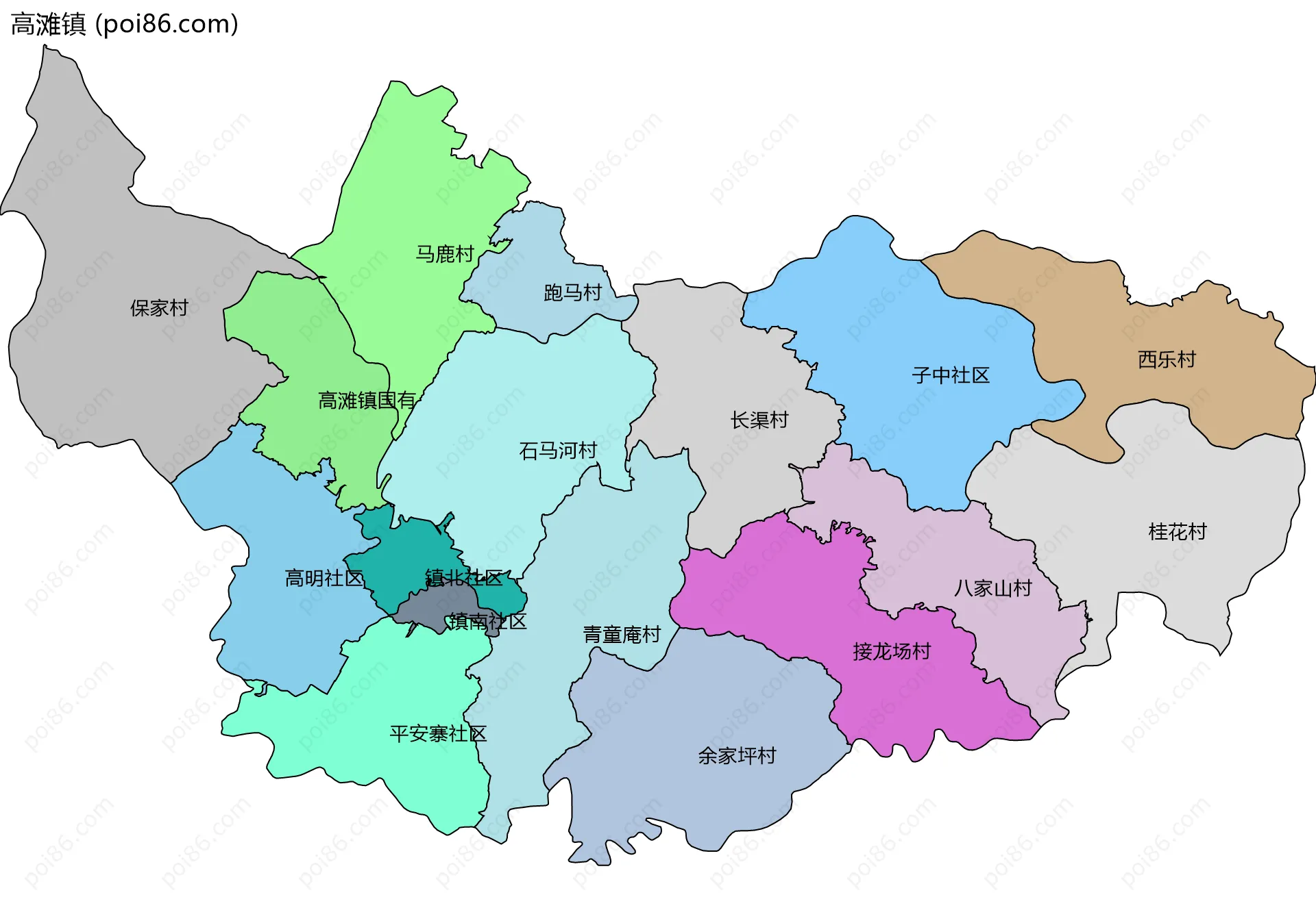 高滩镇边界地图(五级行政区划)