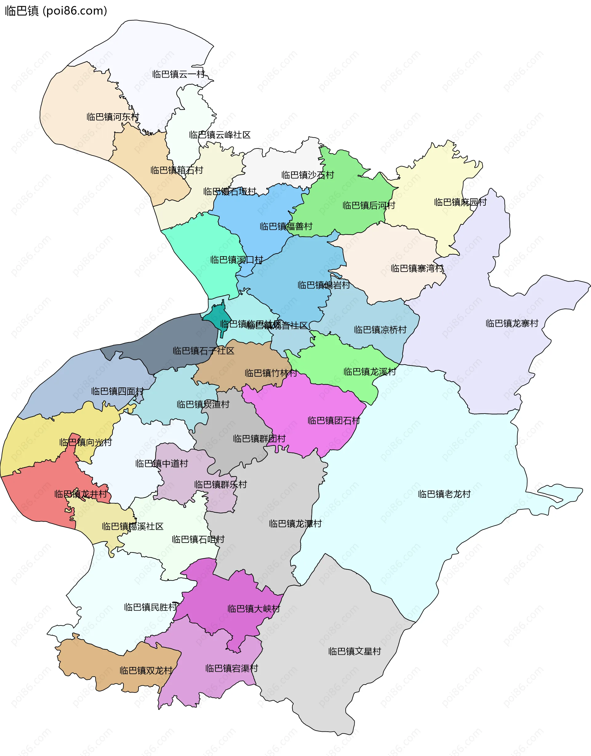 临巴镇边界地图(五级行政区划)