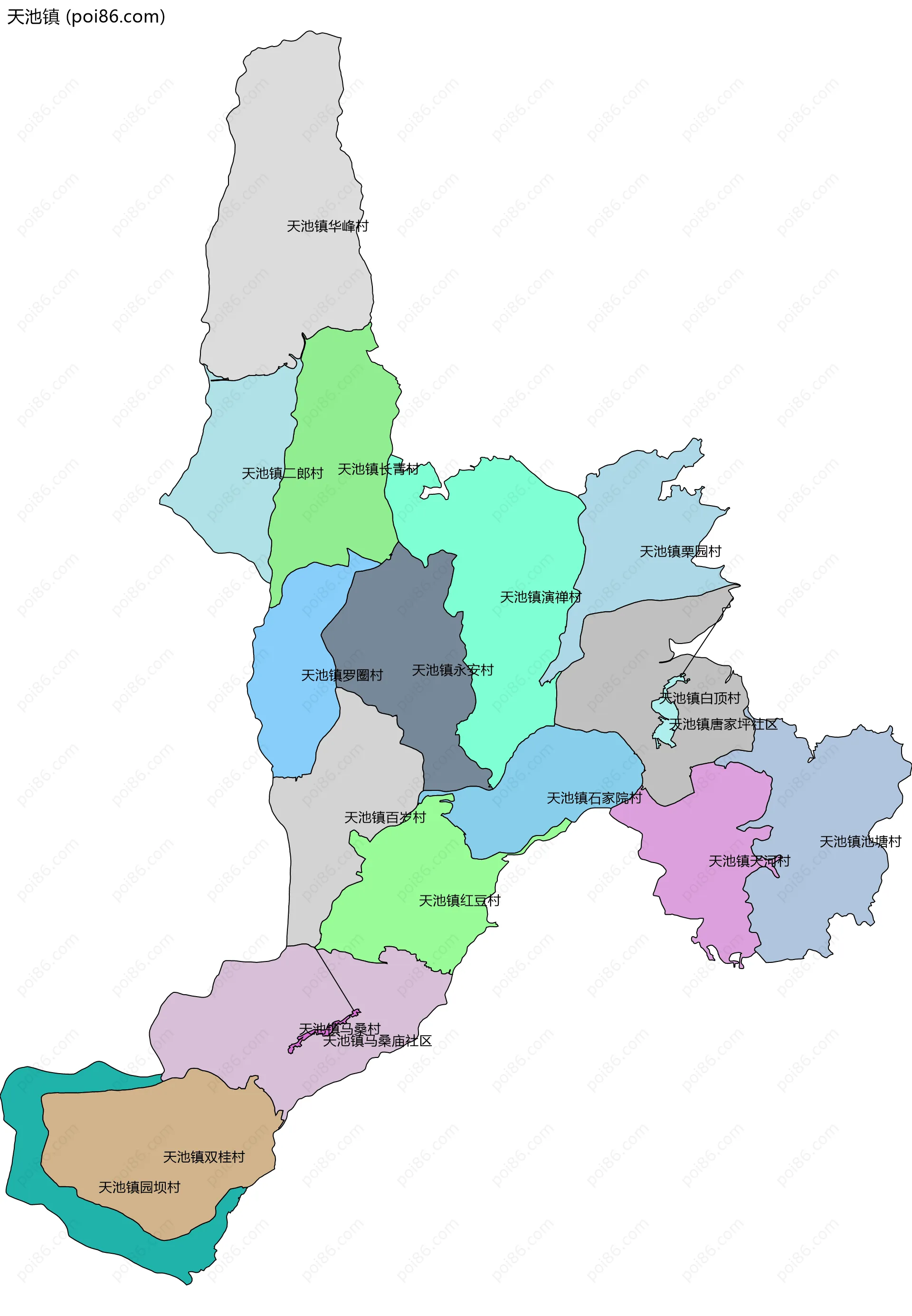 天池镇边界地图(五级行政区划)