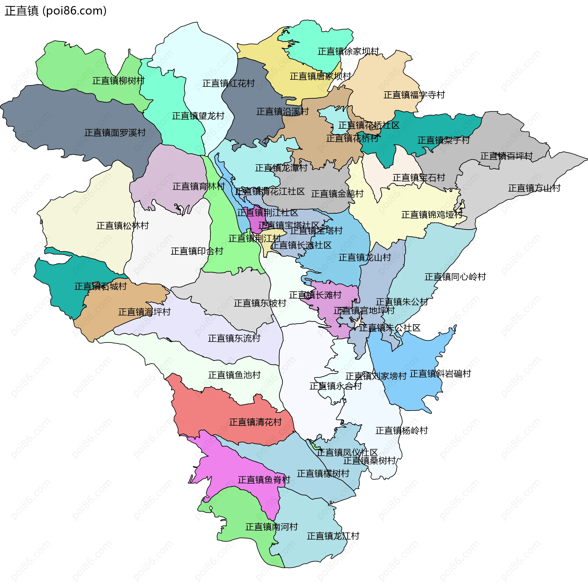 正直镇边界地图(五级行政区划)