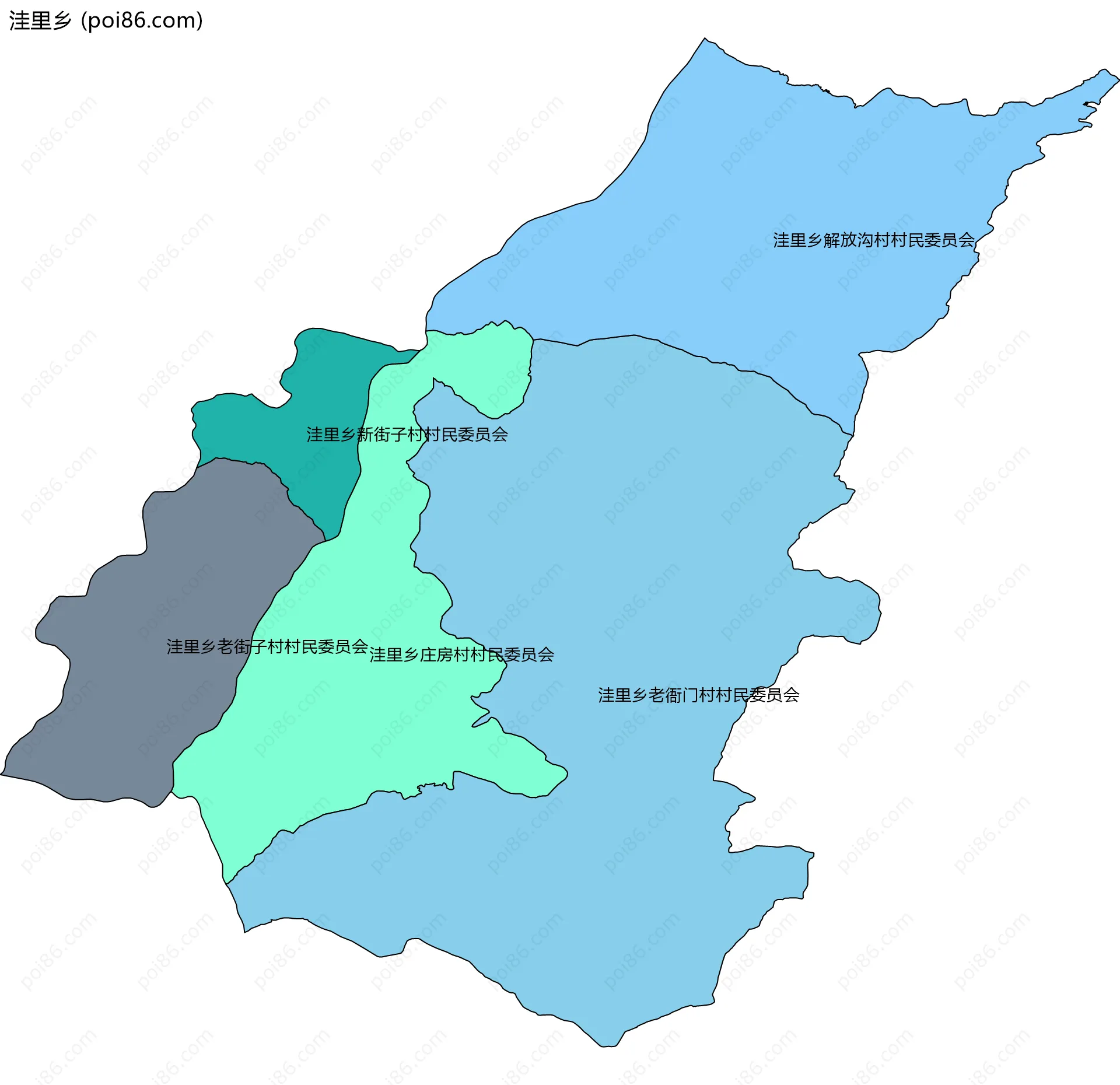 洼里乡边界地图(五级行政区划)
