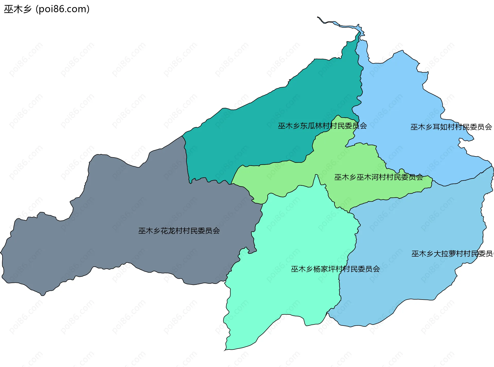 巫木乡边界地图(五级行政区划)