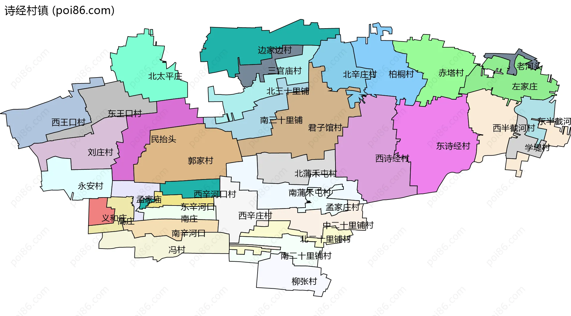 诗经村镇边界地图(五级行政区划)