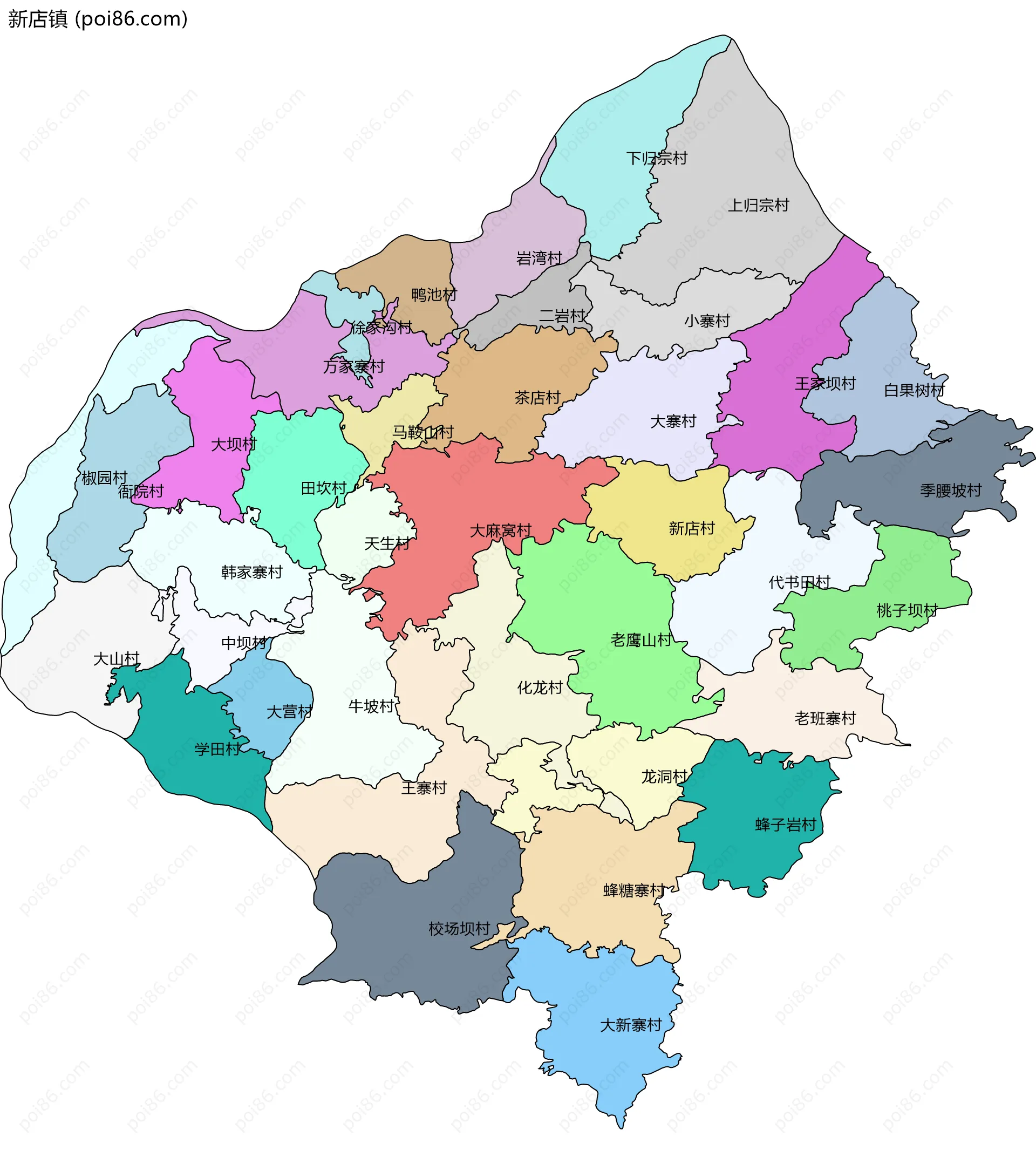 新店镇边界地图(五级行政区划)