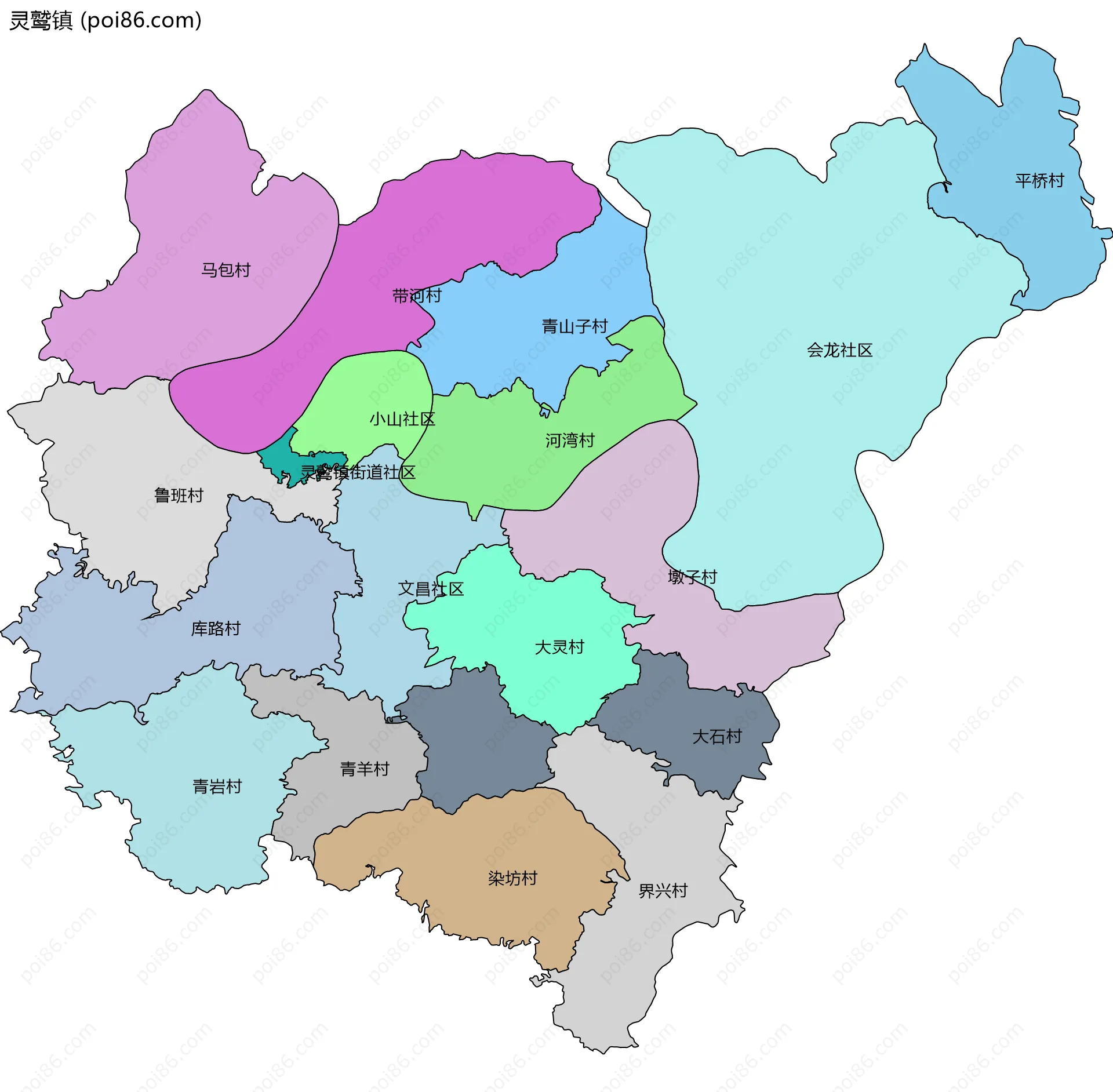 灵鹫镇边界地图(五级行政区划)