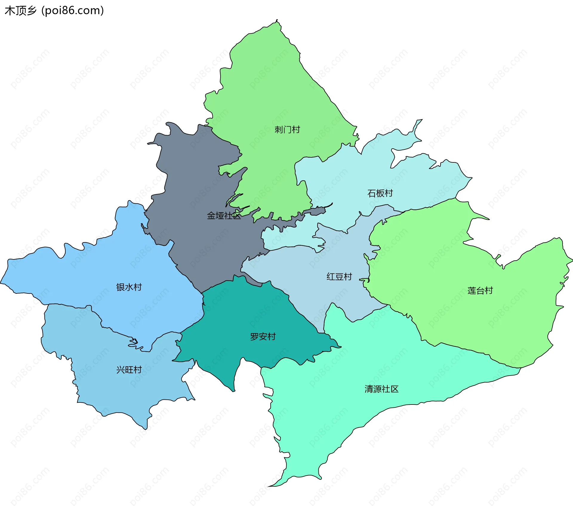 木顶乡边界地图(五级行政区划)