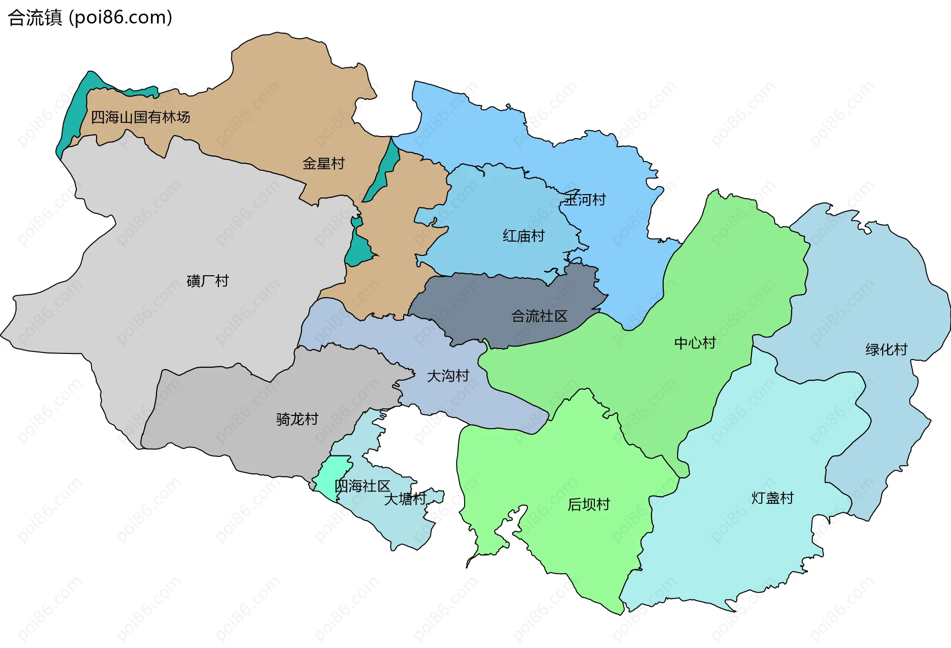 合流镇边界地图(五级行政区划)