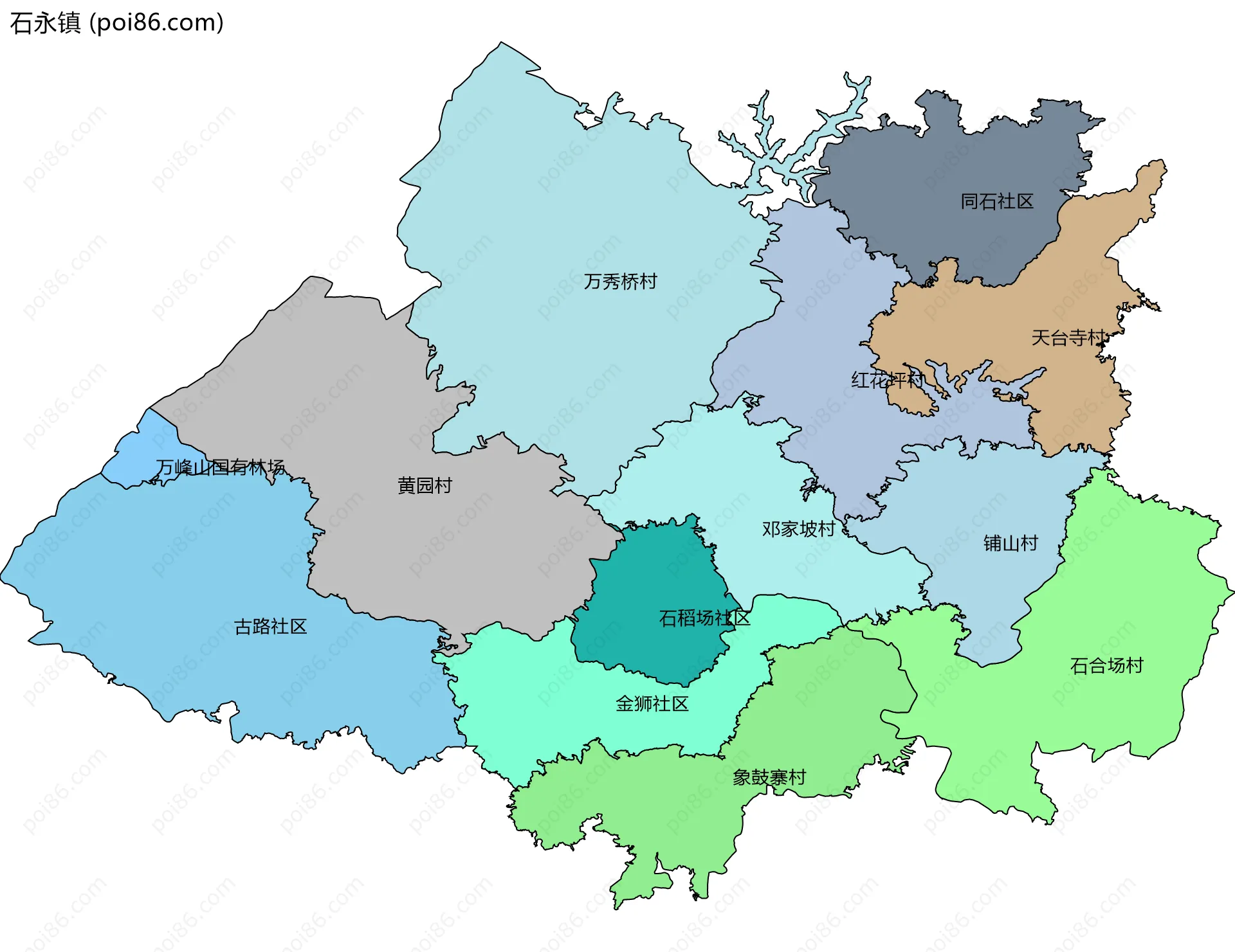 石永镇边界地图(五级行政区划)