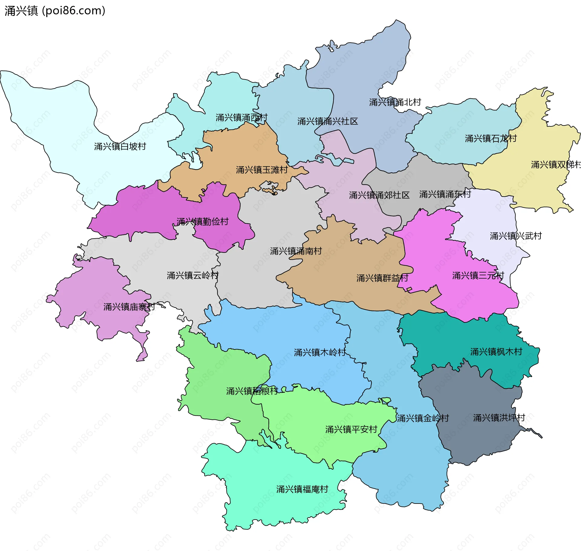 涌兴镇边界地图(五级行政区划)