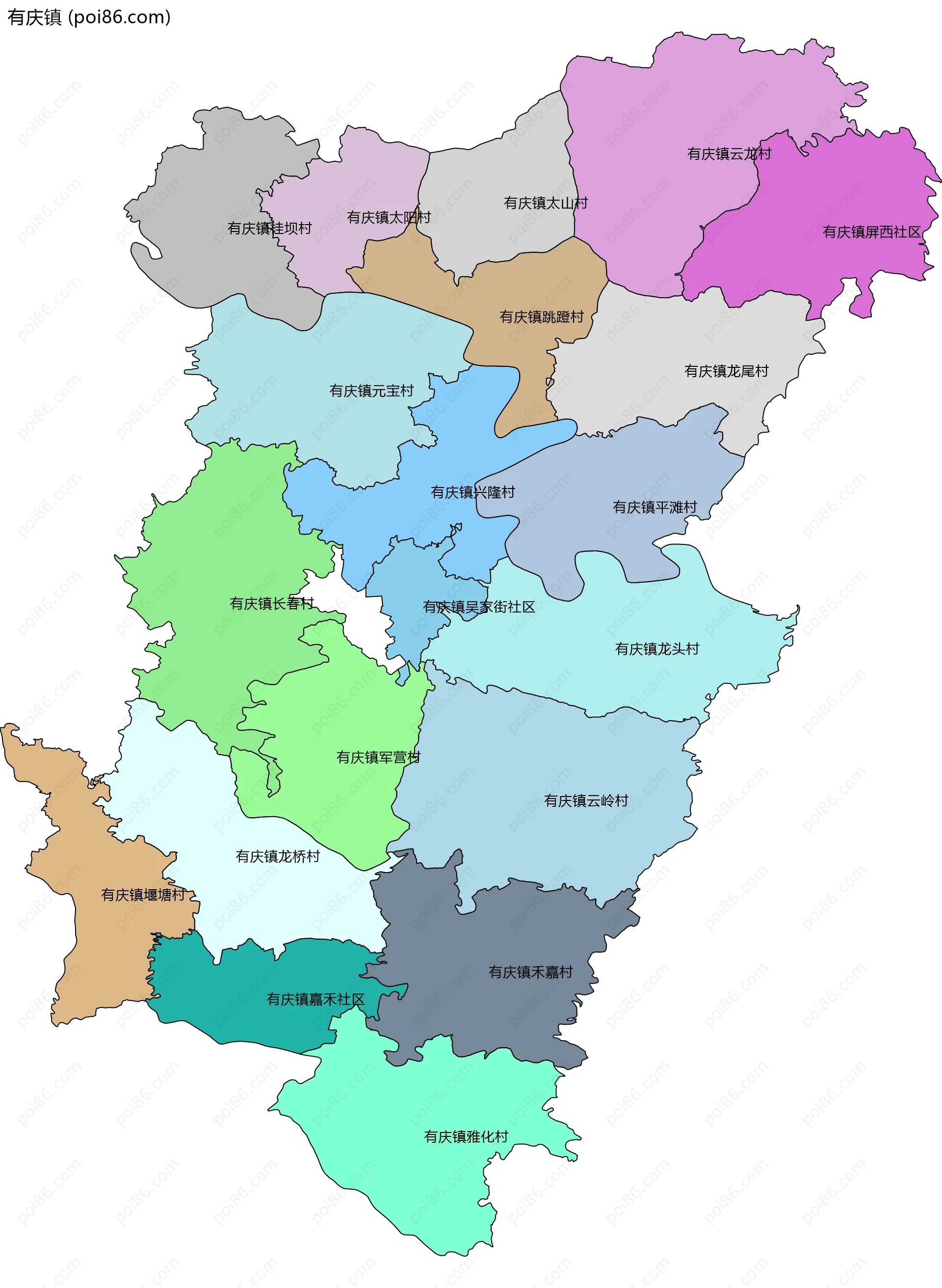 有庆镇边界地图(五级行政区划)