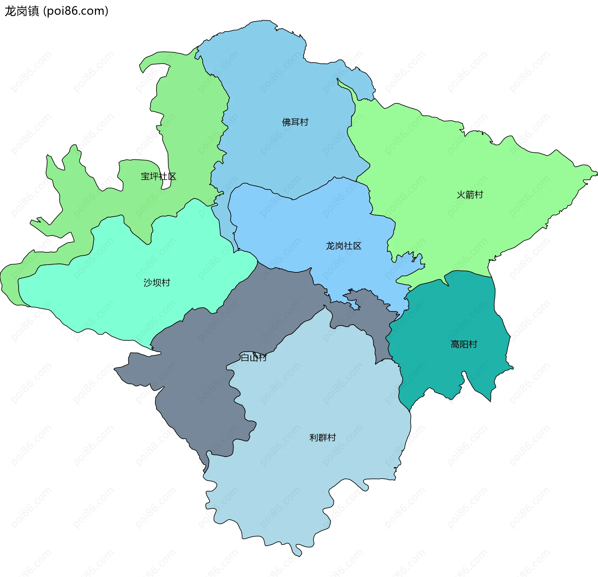 龙岗镇边界地图(五级行政区划)