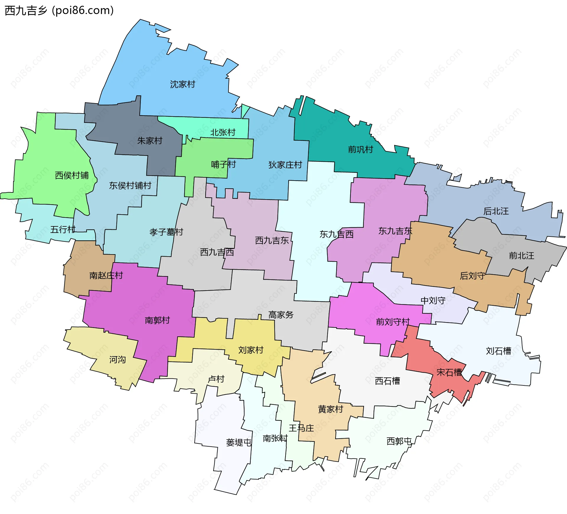 西九吉乡边界地图(五级行政区划)