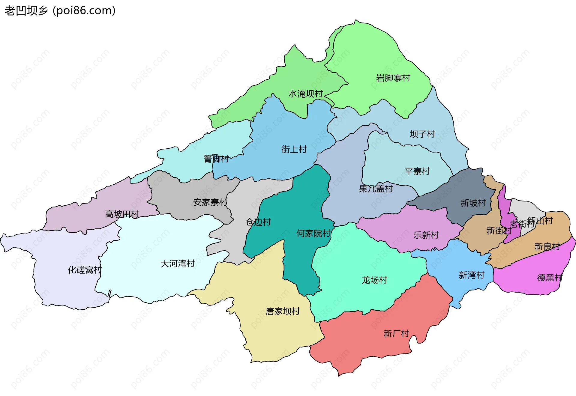 老凹坝乡边界地图(五级行政区划)