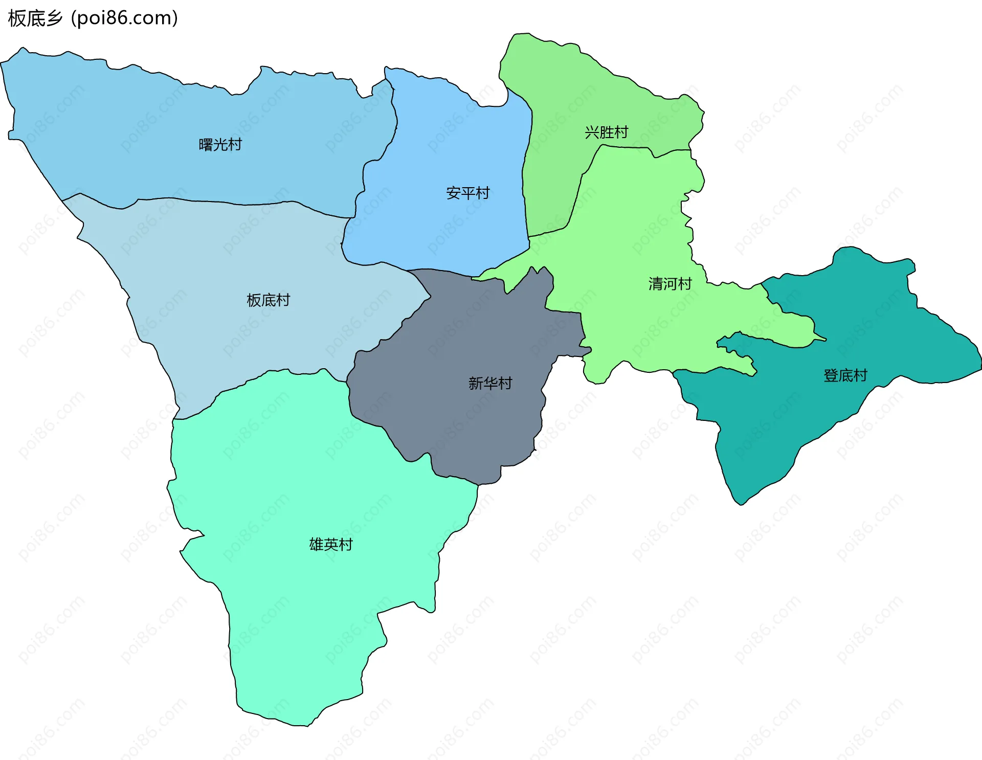 板底乡边界地图(五级行政区划)