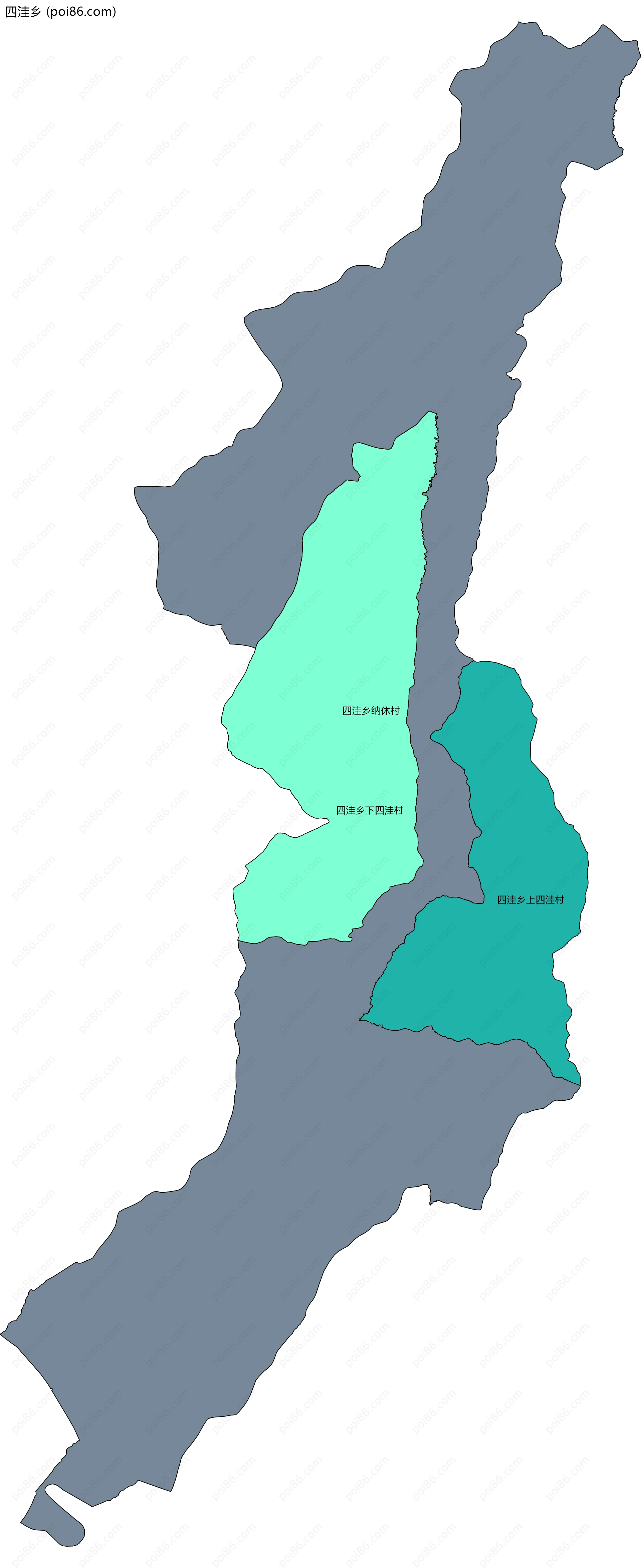 四洼乡边界地图(五级行政区划)