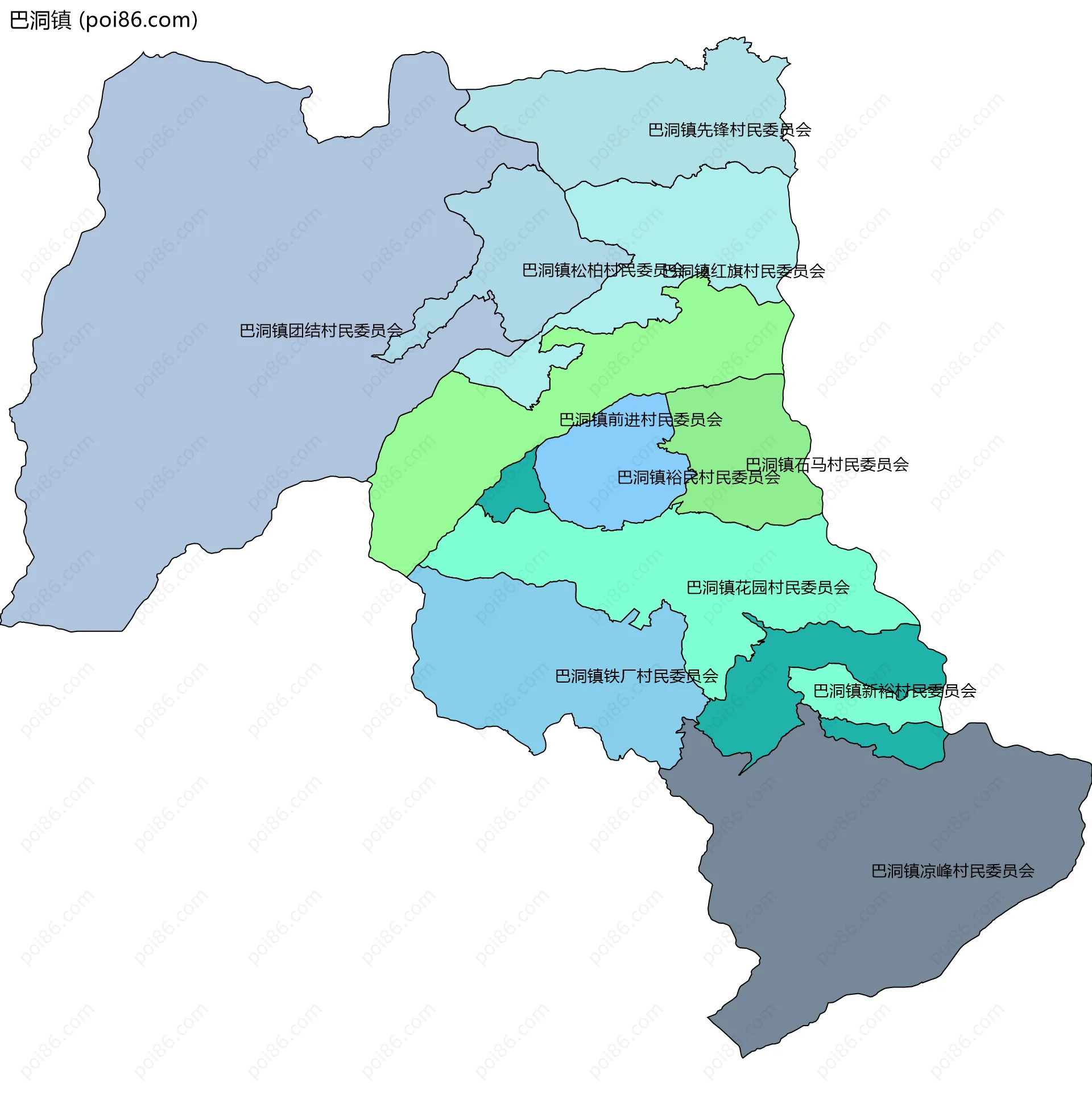 巴洞镇边界地图(五级行政区划)
