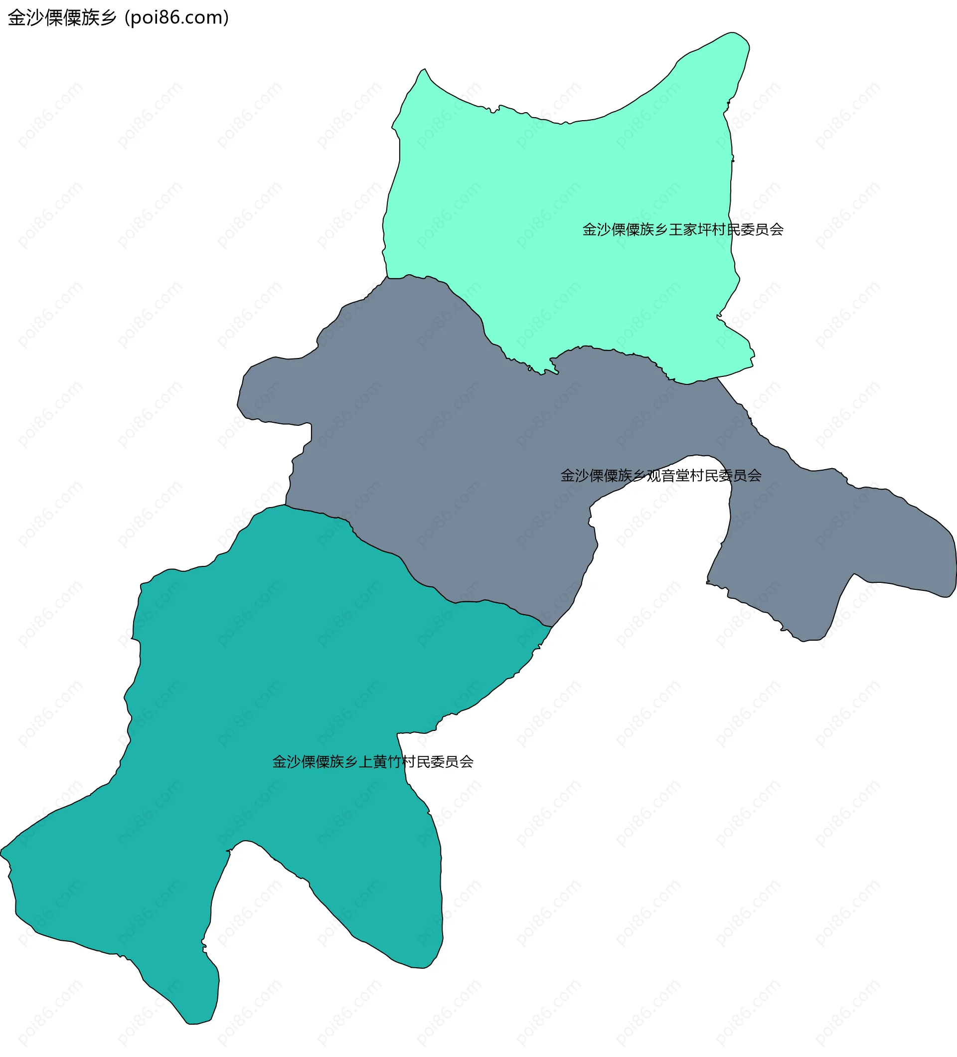 金沙傈僳族乡边界地图(五级行政区划)