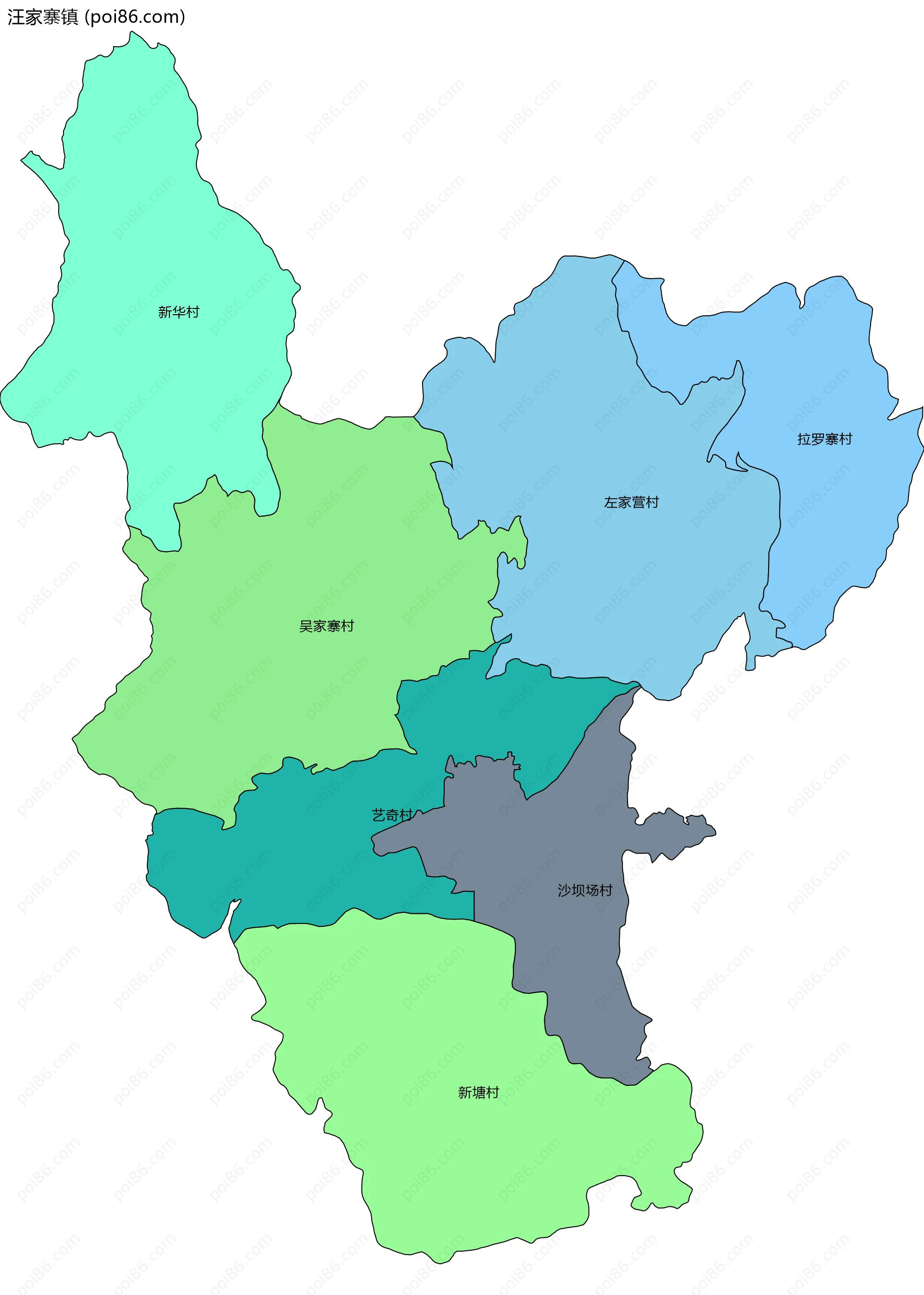 汪家寨镇边界地图(五级行政区划)