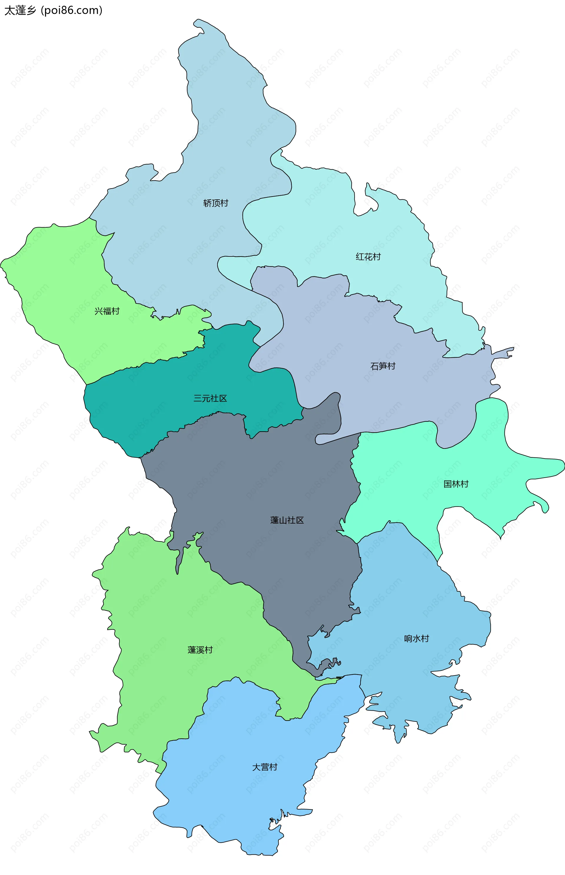 太蓬乡边界地图(五级行政区划)