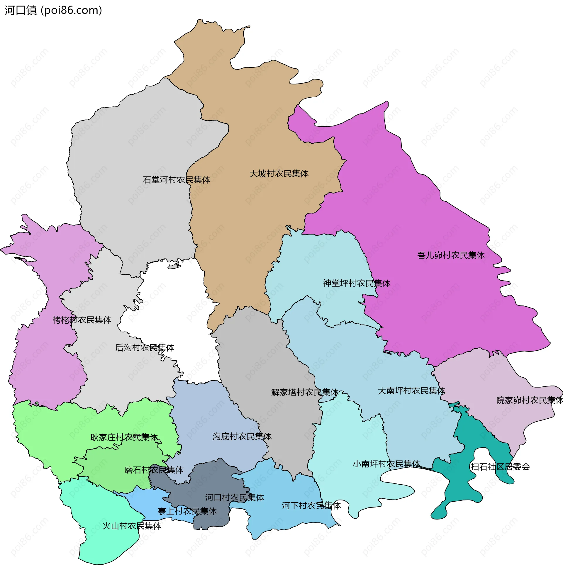 河口镇边界地图(五级行政区划)