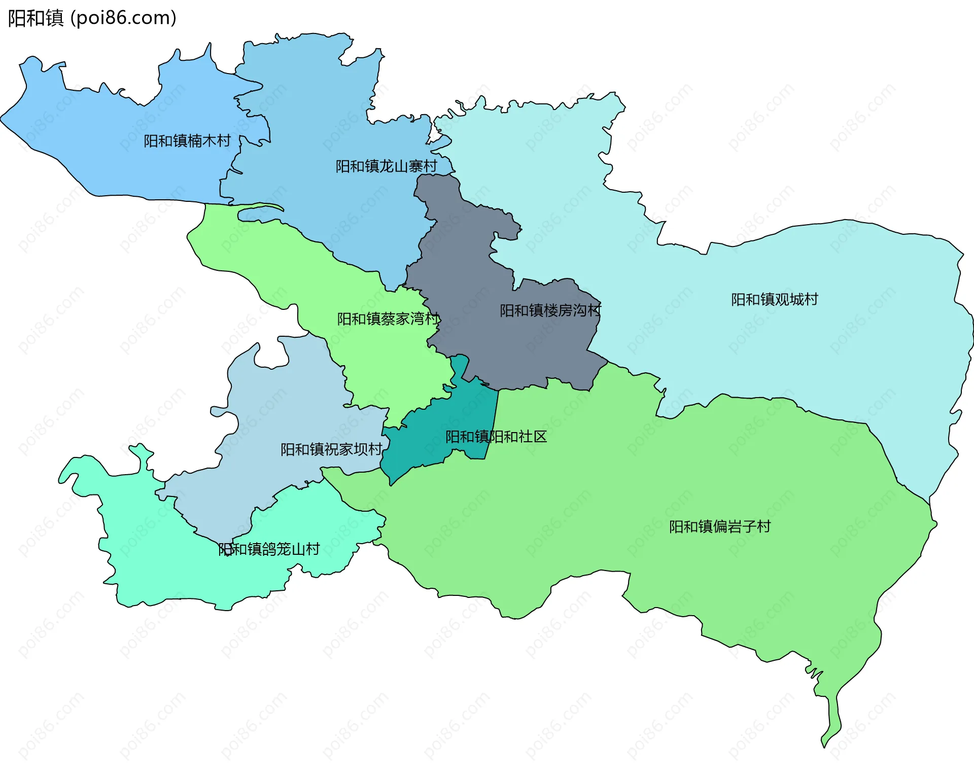 阳和镇边界地图(五级行政区划)