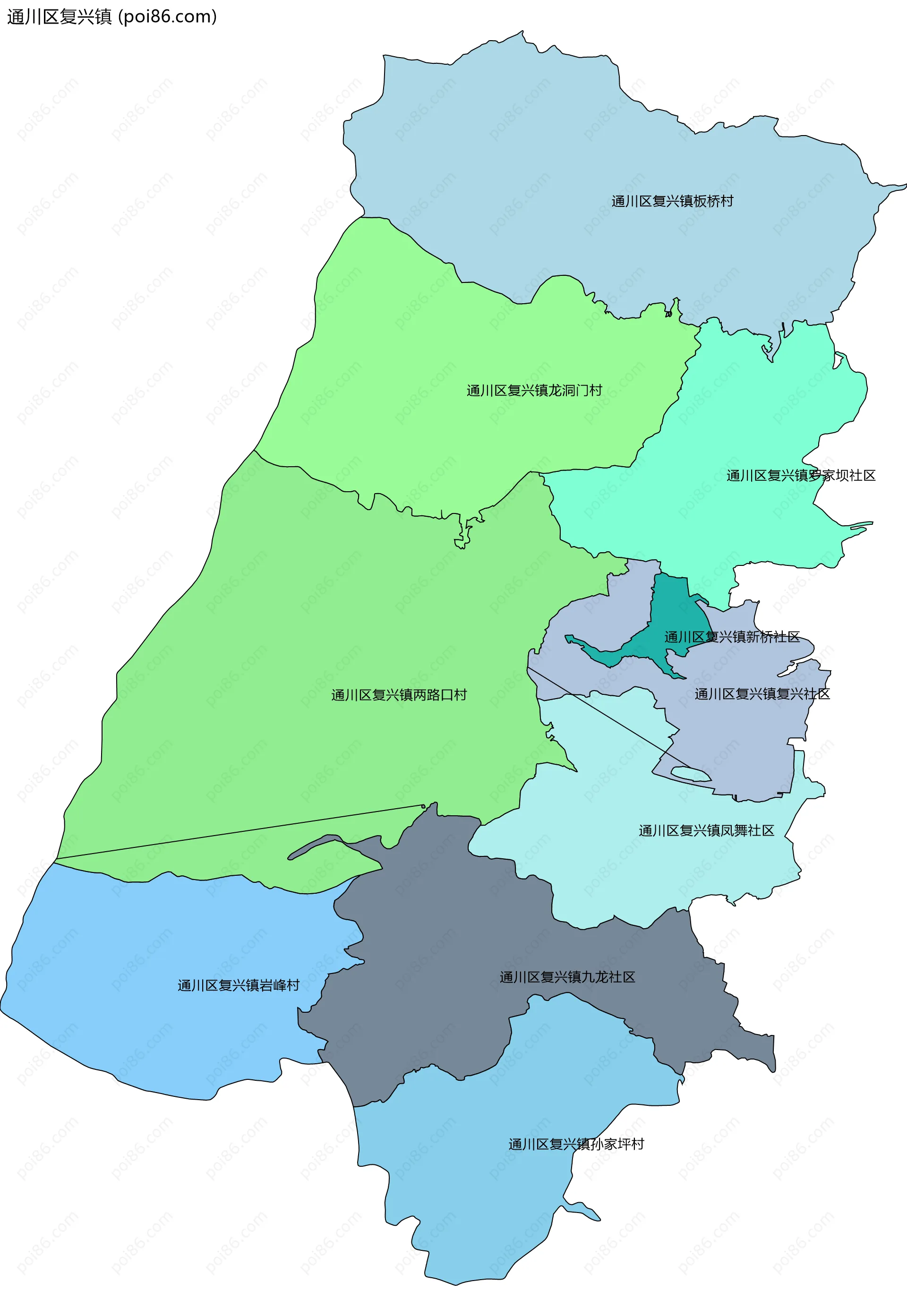 通川区复兴镇边界地图(五级行政区划)