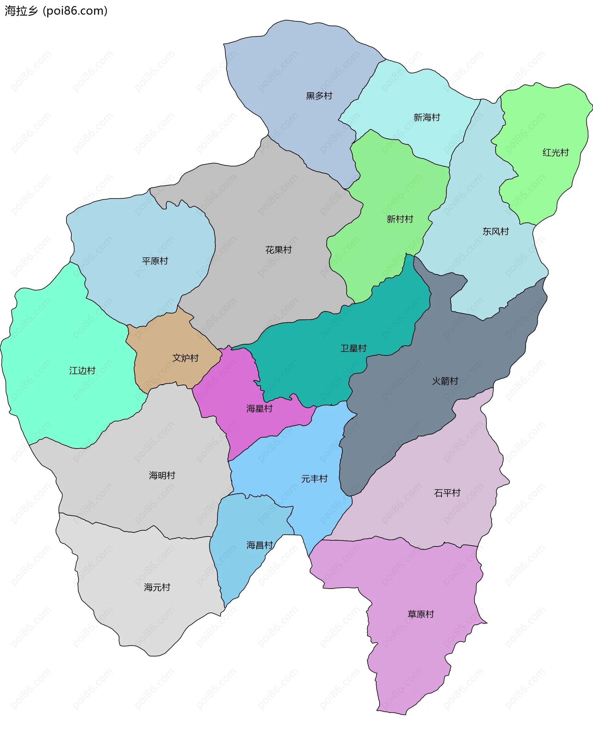 海拉乡边界地图(五级行政区划)