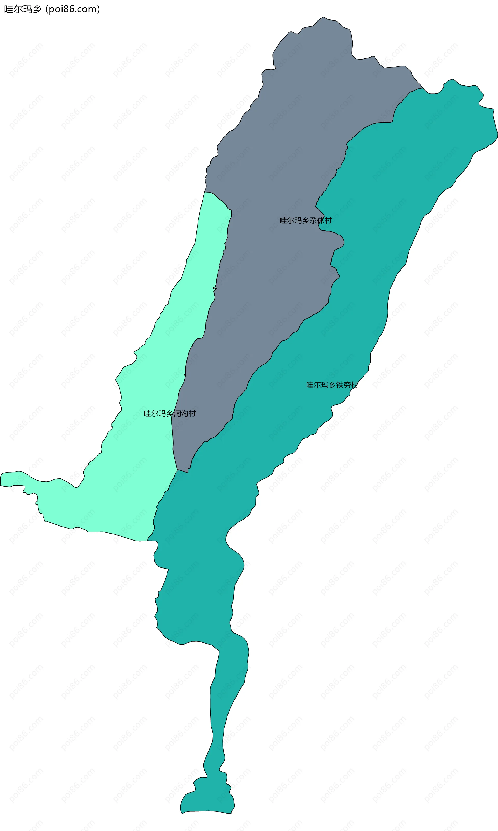 哇尔玛乡边界地图(五级行政区划)
