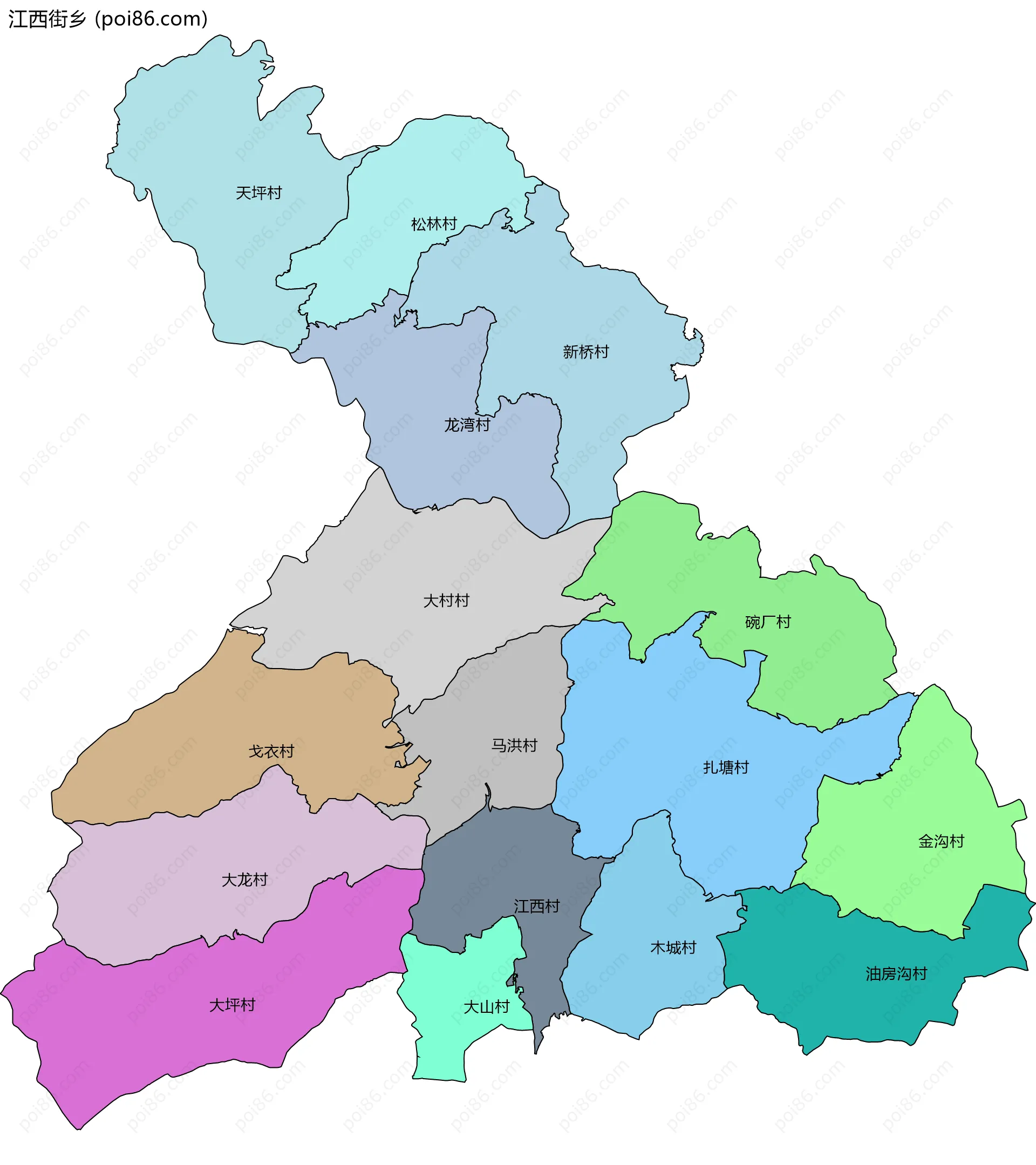 江西街乡边界地图(五级行政区划)