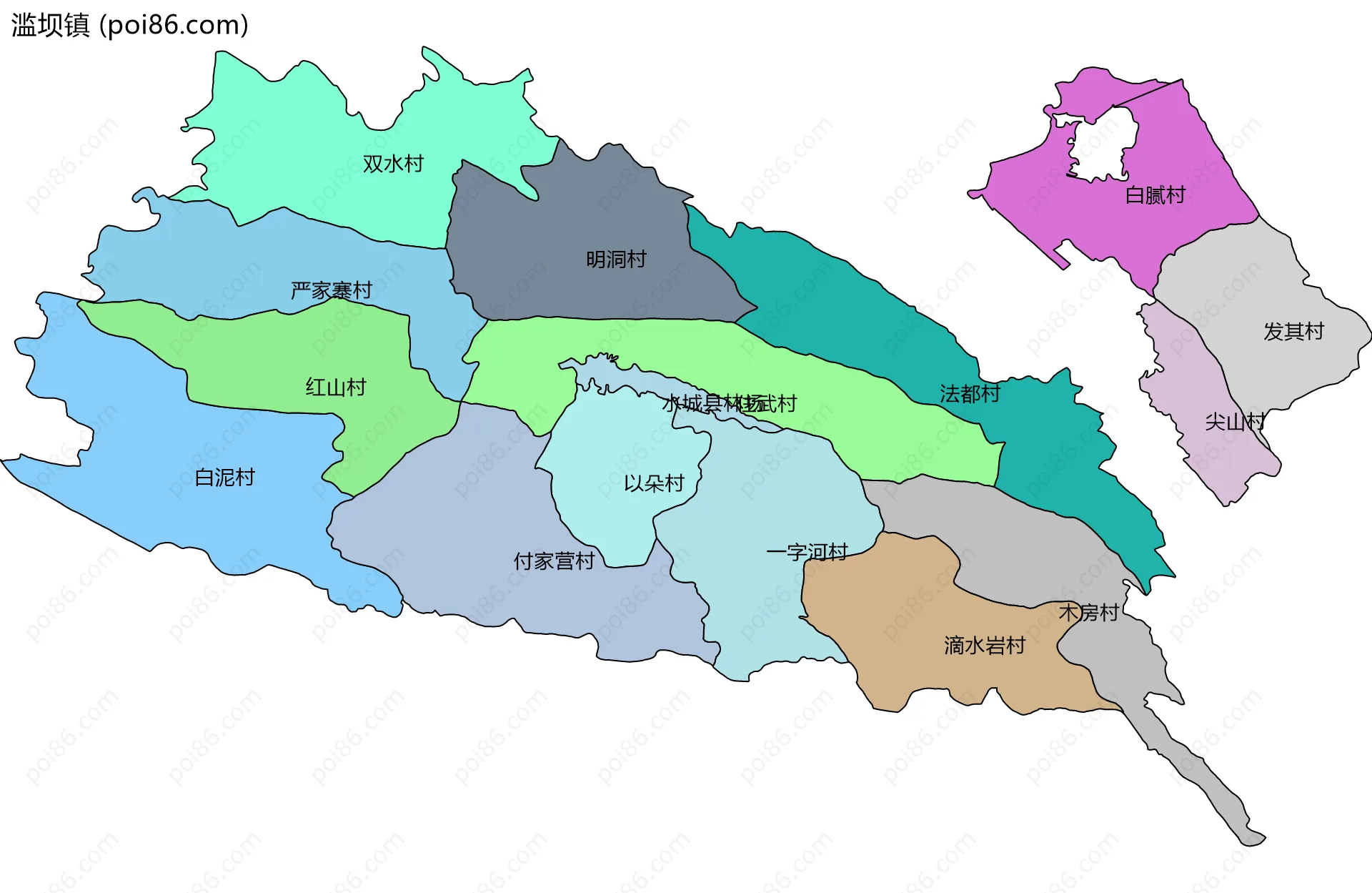 滥坝镇边界地图(五级行政区划)