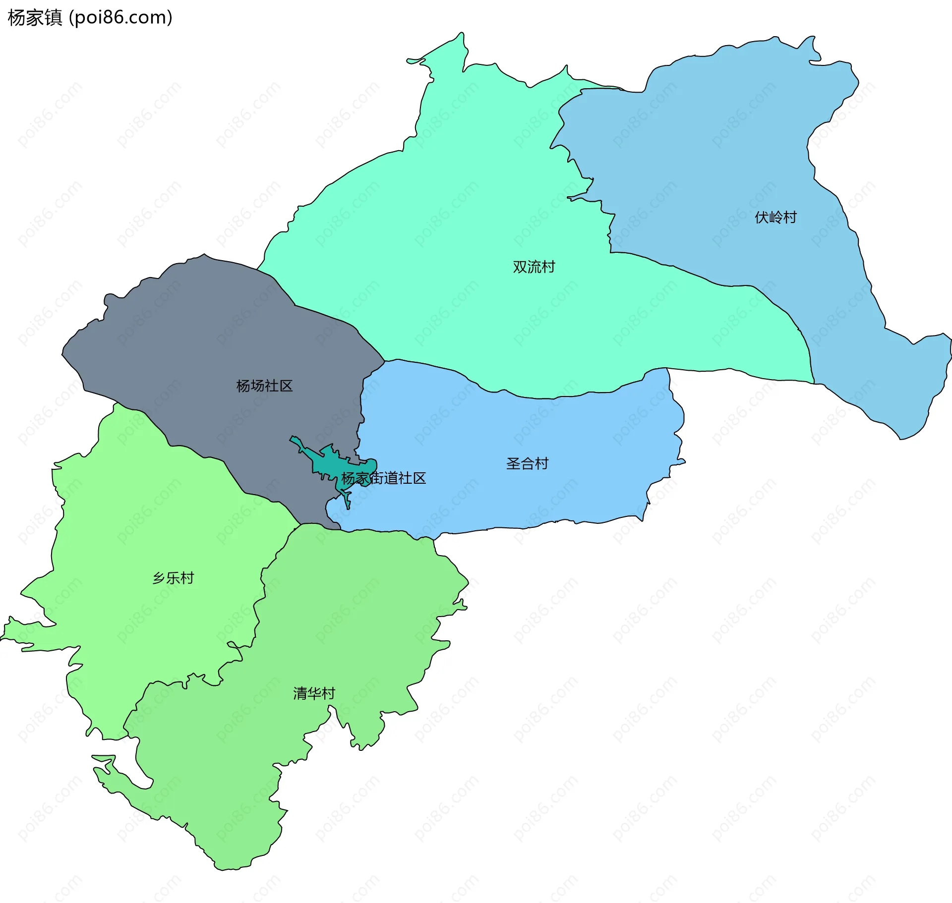 杨家镇边界地图(五级行政区划)