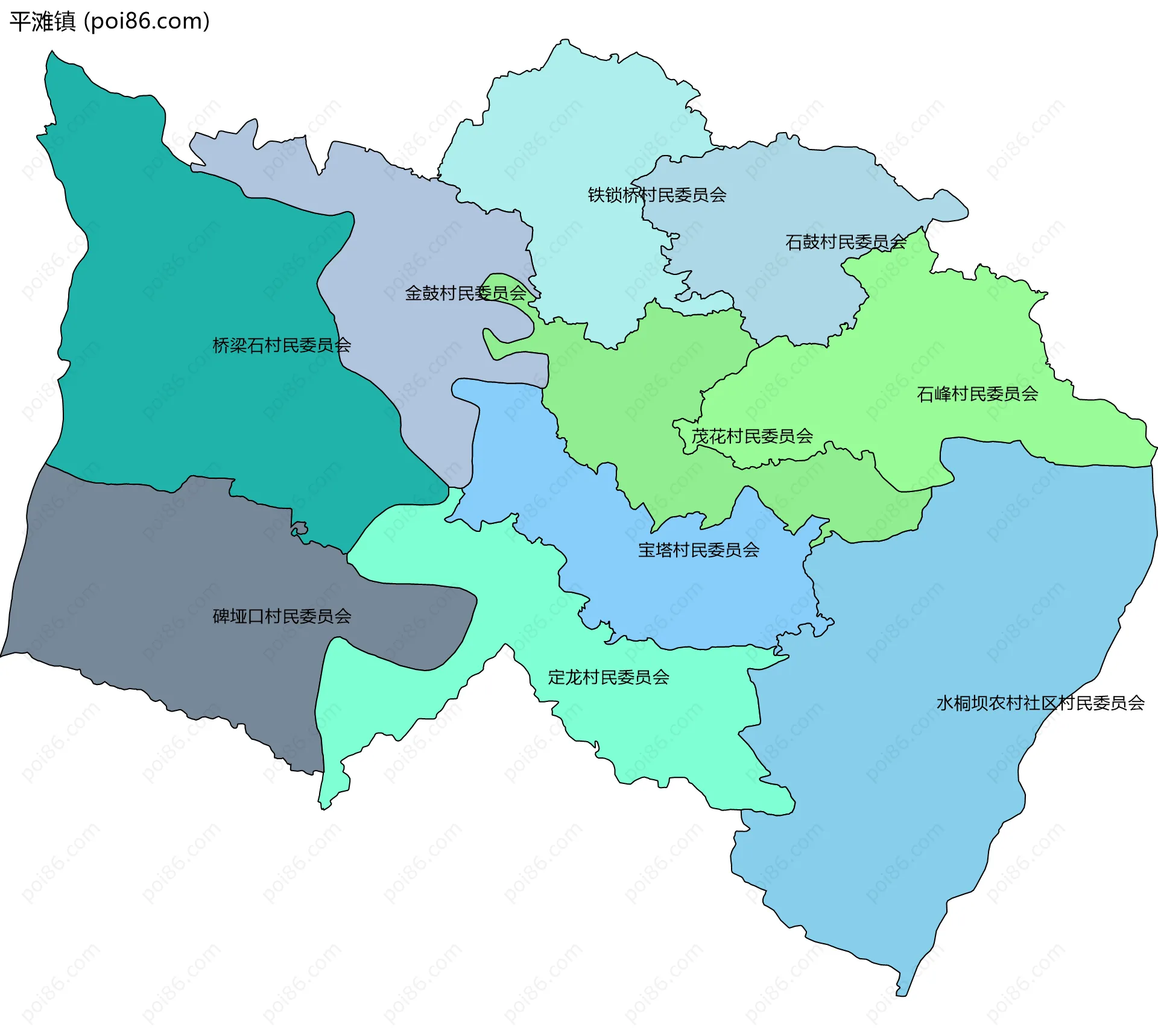 平滩镇边界地图(五级行政区划)