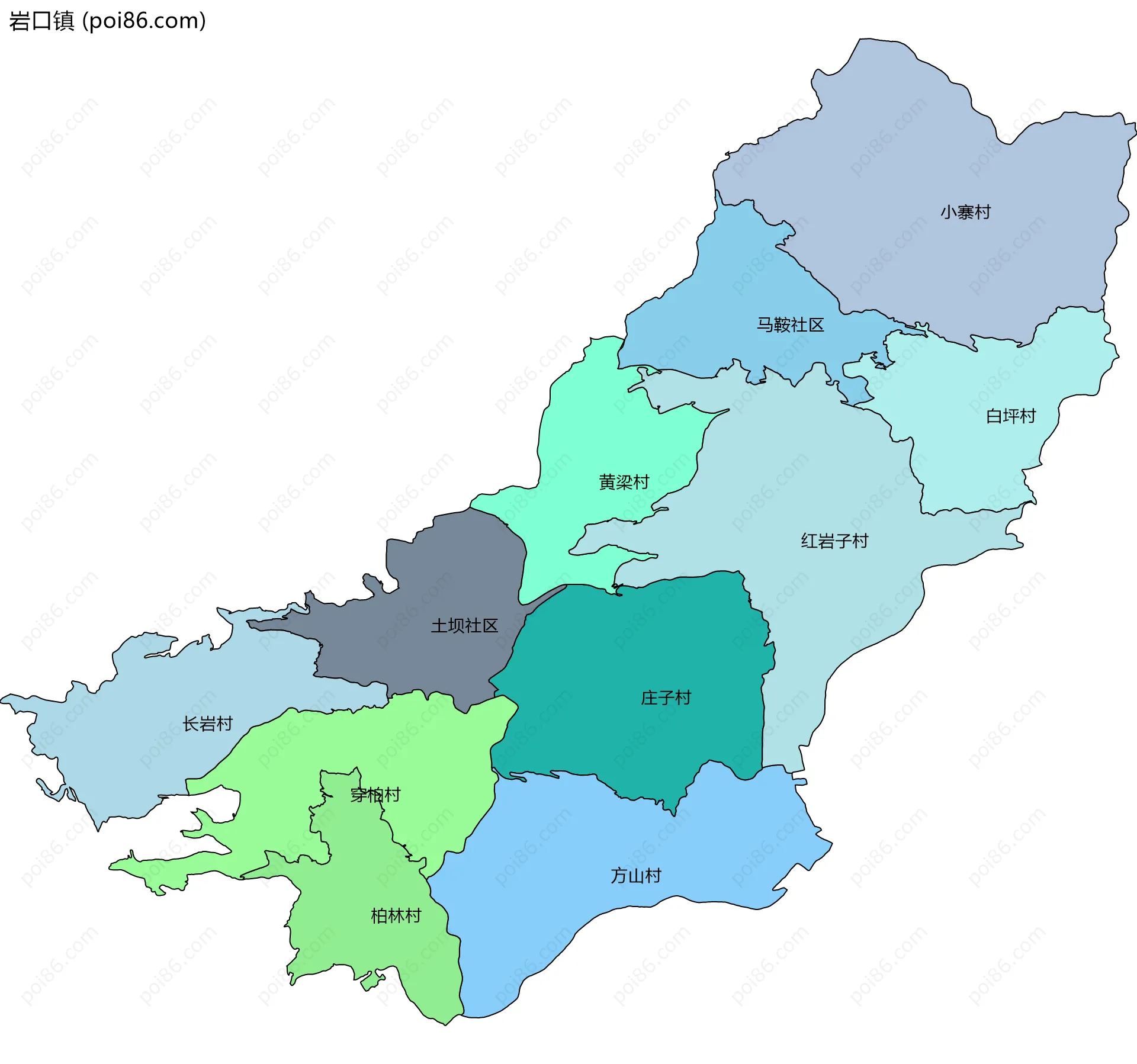 岩口镇边界地图(五级行政区划)