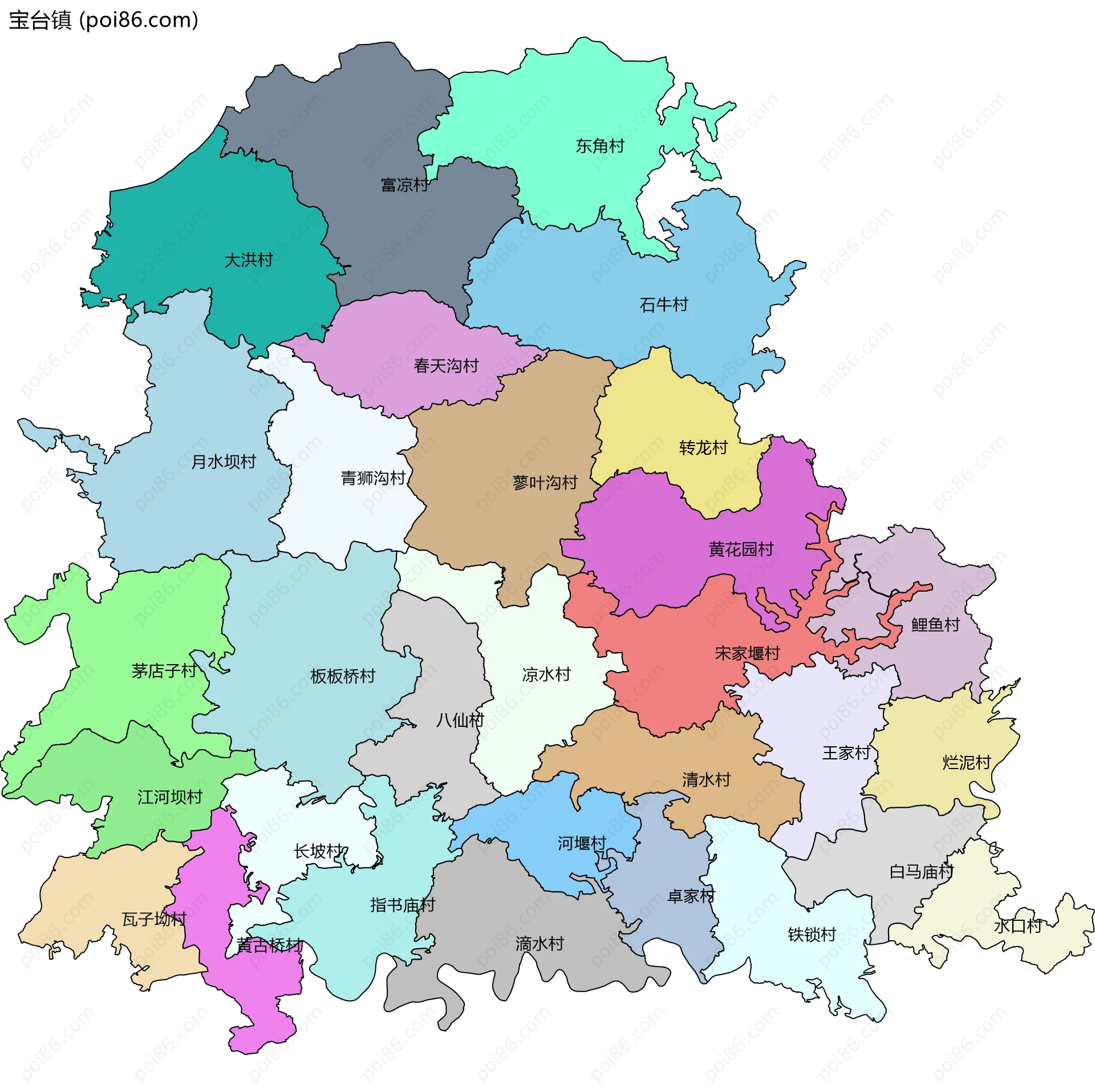 宝台镇边界地图(五级行政区划)