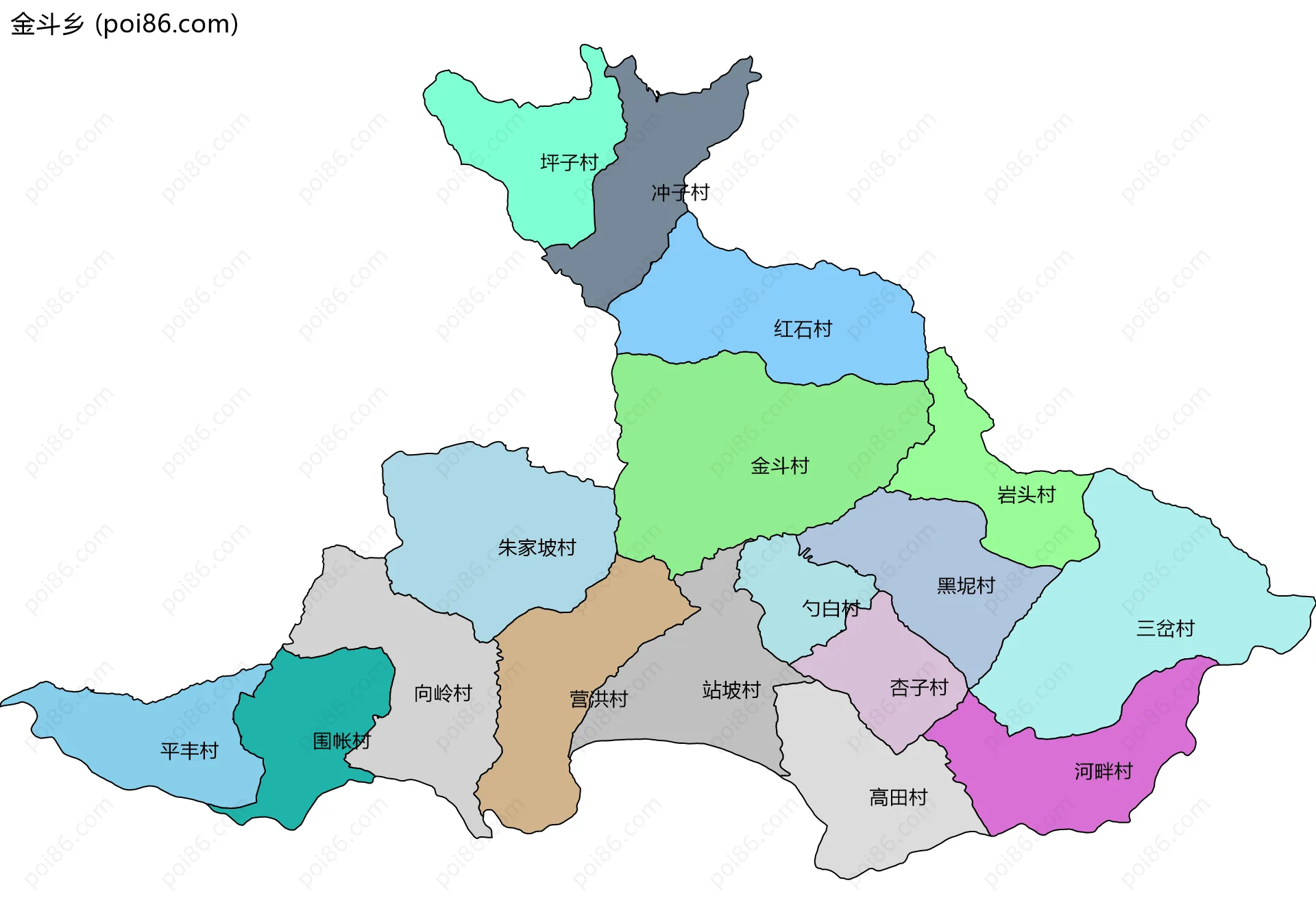 金斗乡边界地图(五级行政区划)