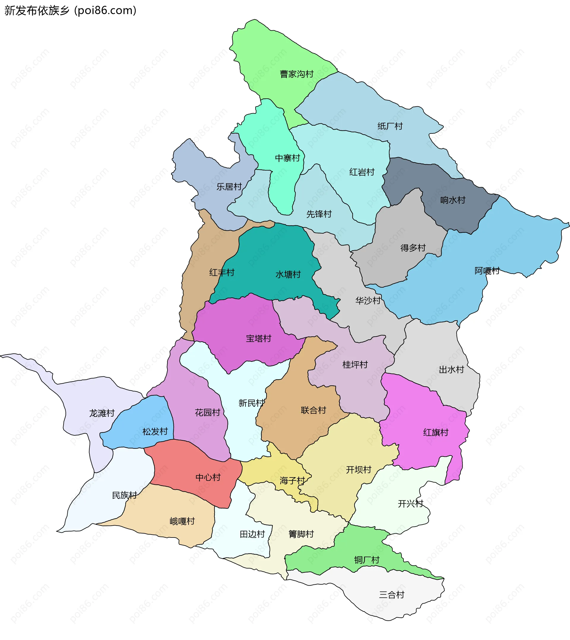 新发布依族乡边界地图(五级行政区划)