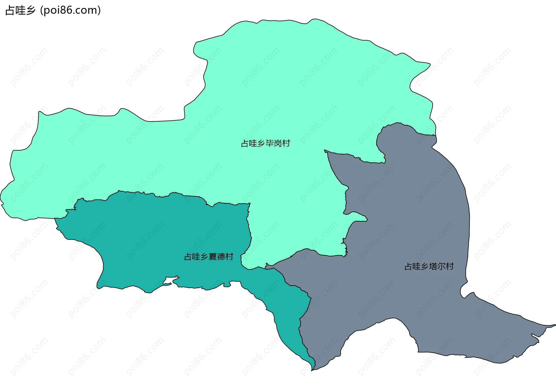 占哇乡边界地图(五级行政区划)