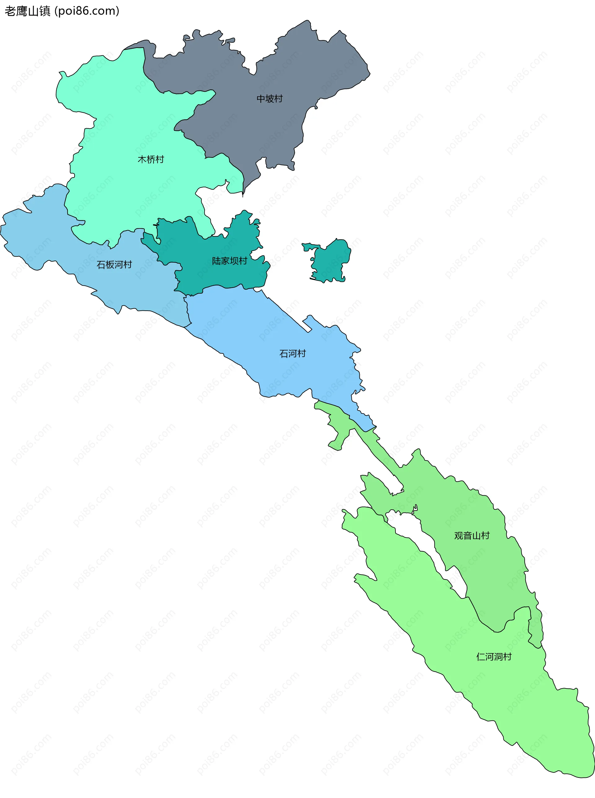 老鹰山镇边界地图(五级行政区划)