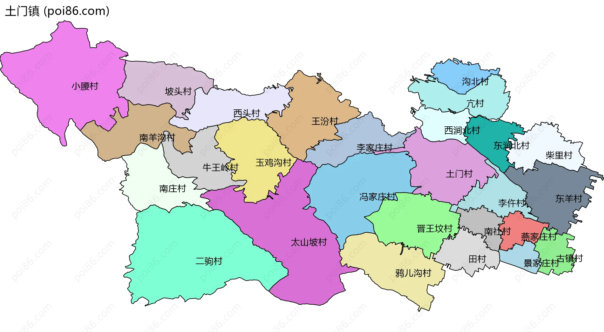 土门镇边界地图(五级行政区划)