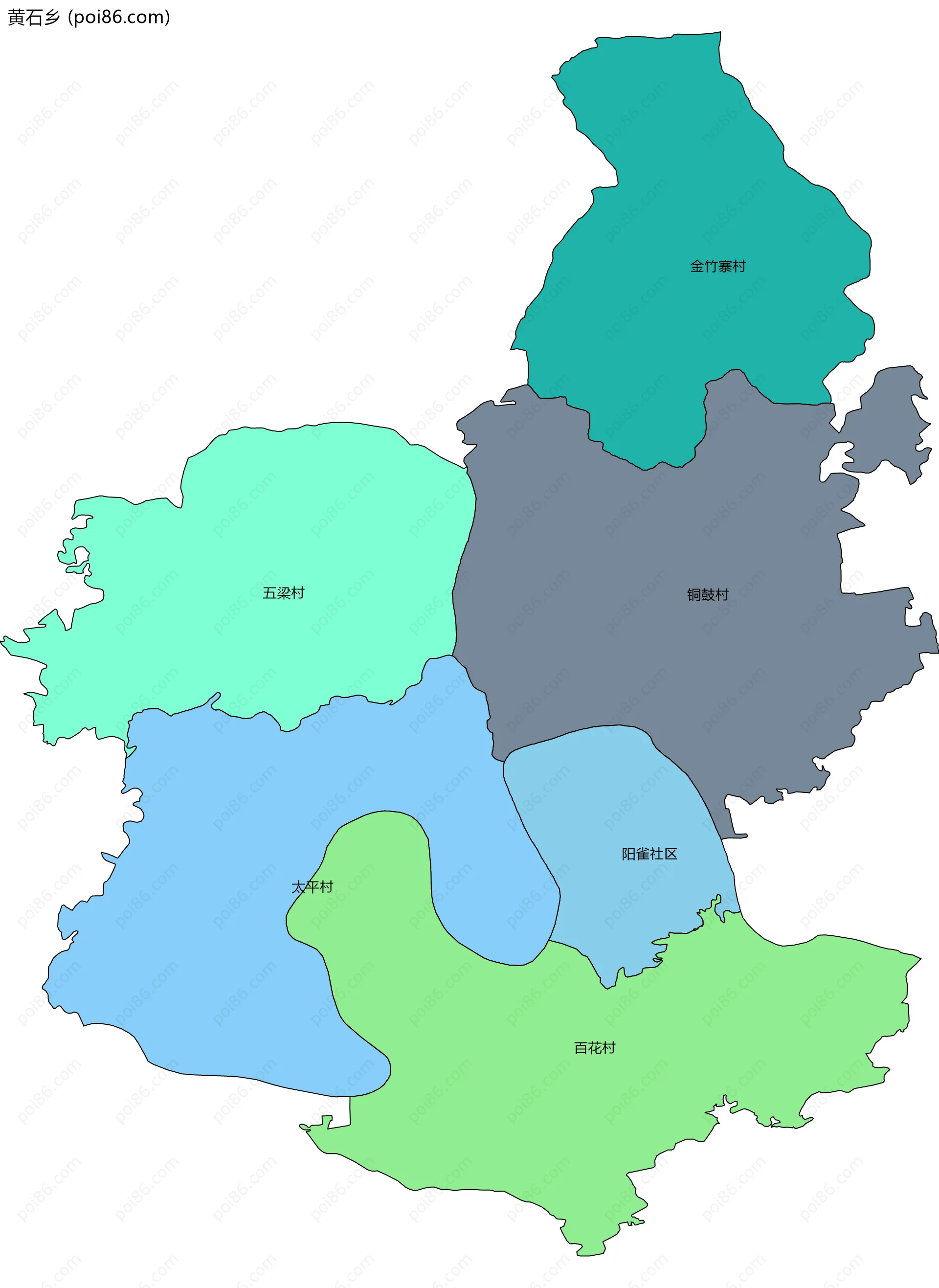 黄石乡边界地图(五级行政区划)