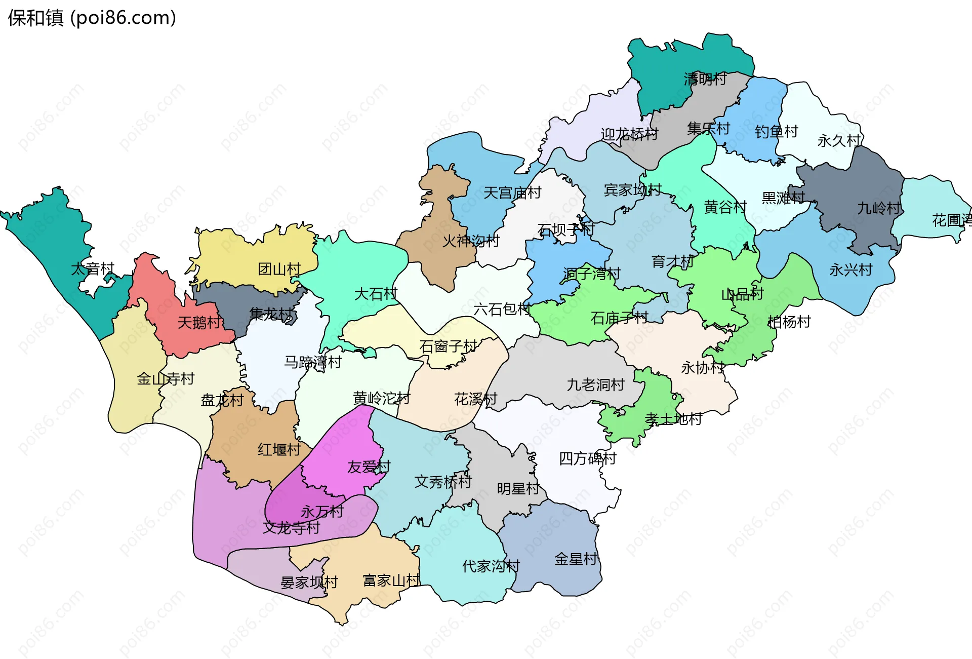 保和镇边界地图(五级行政区划)