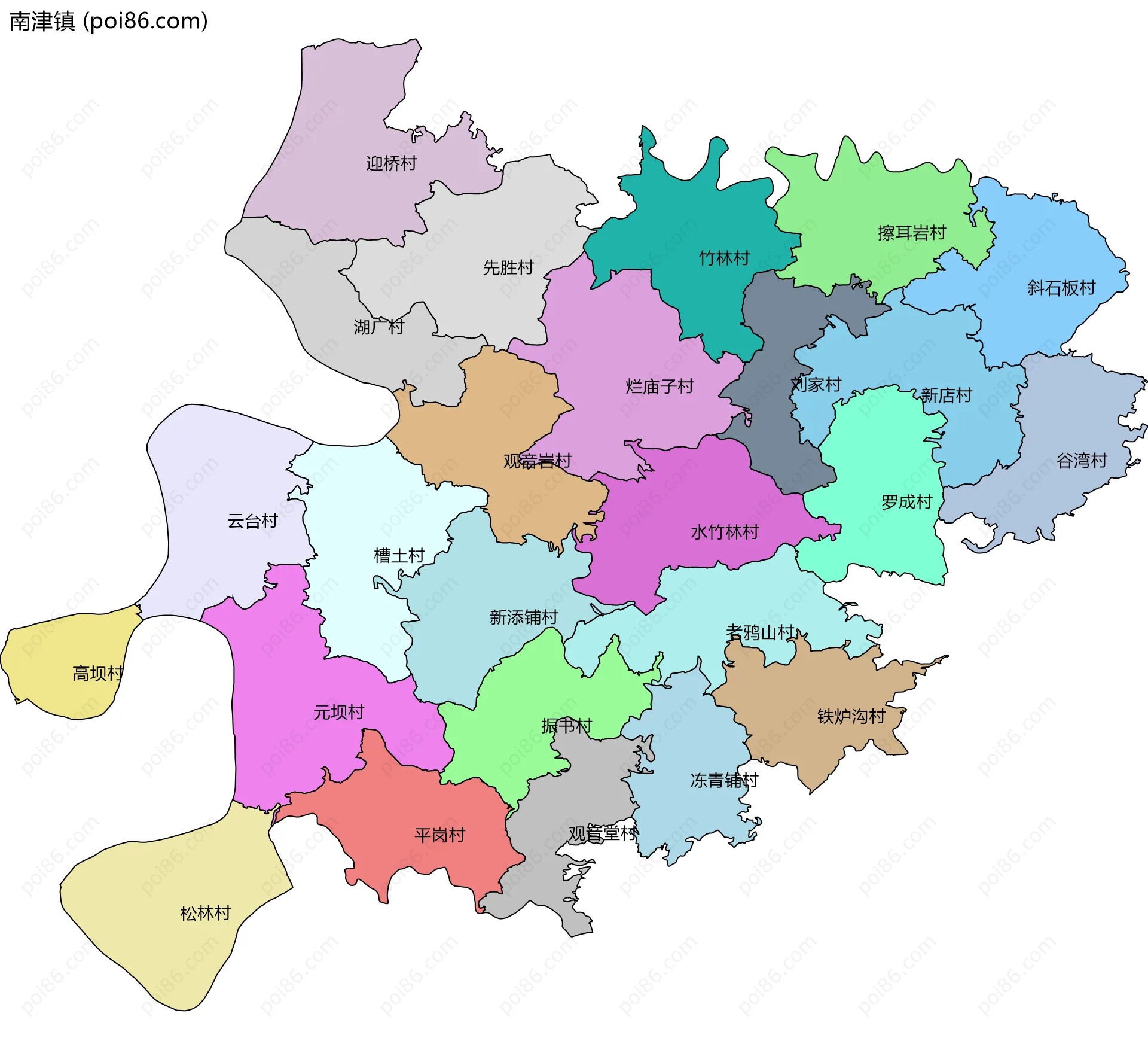 南津镇边界地图(五级行政区划)