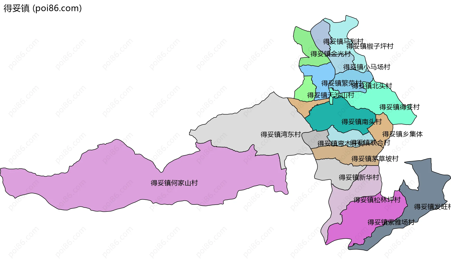 得妥镇边界地图(五级行政区划)