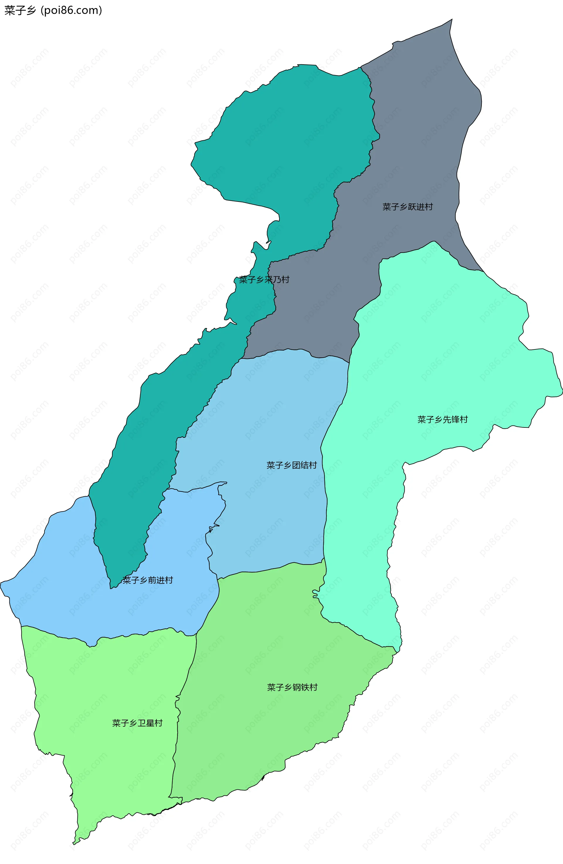 菜子乡边界地图(五级行政区划)