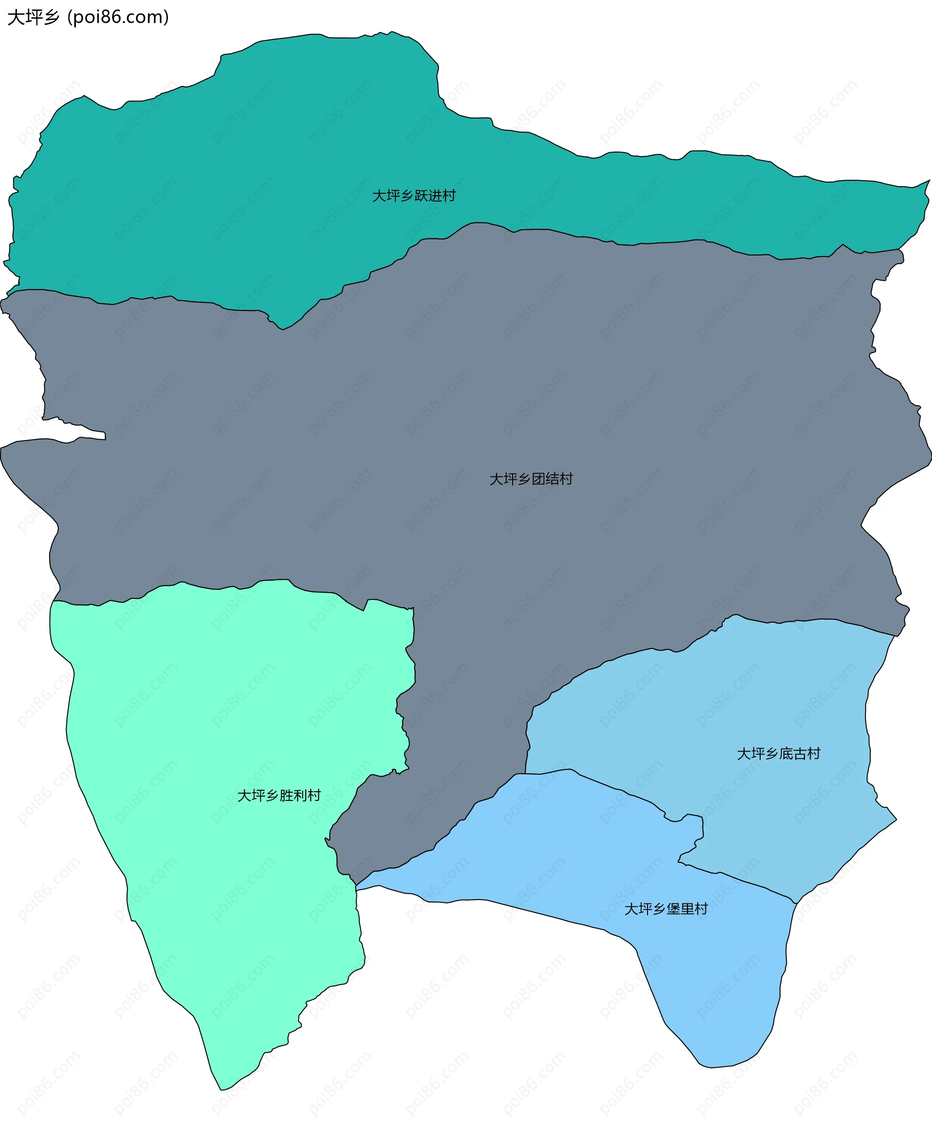 大坪乡边界地图(五级行政区划)