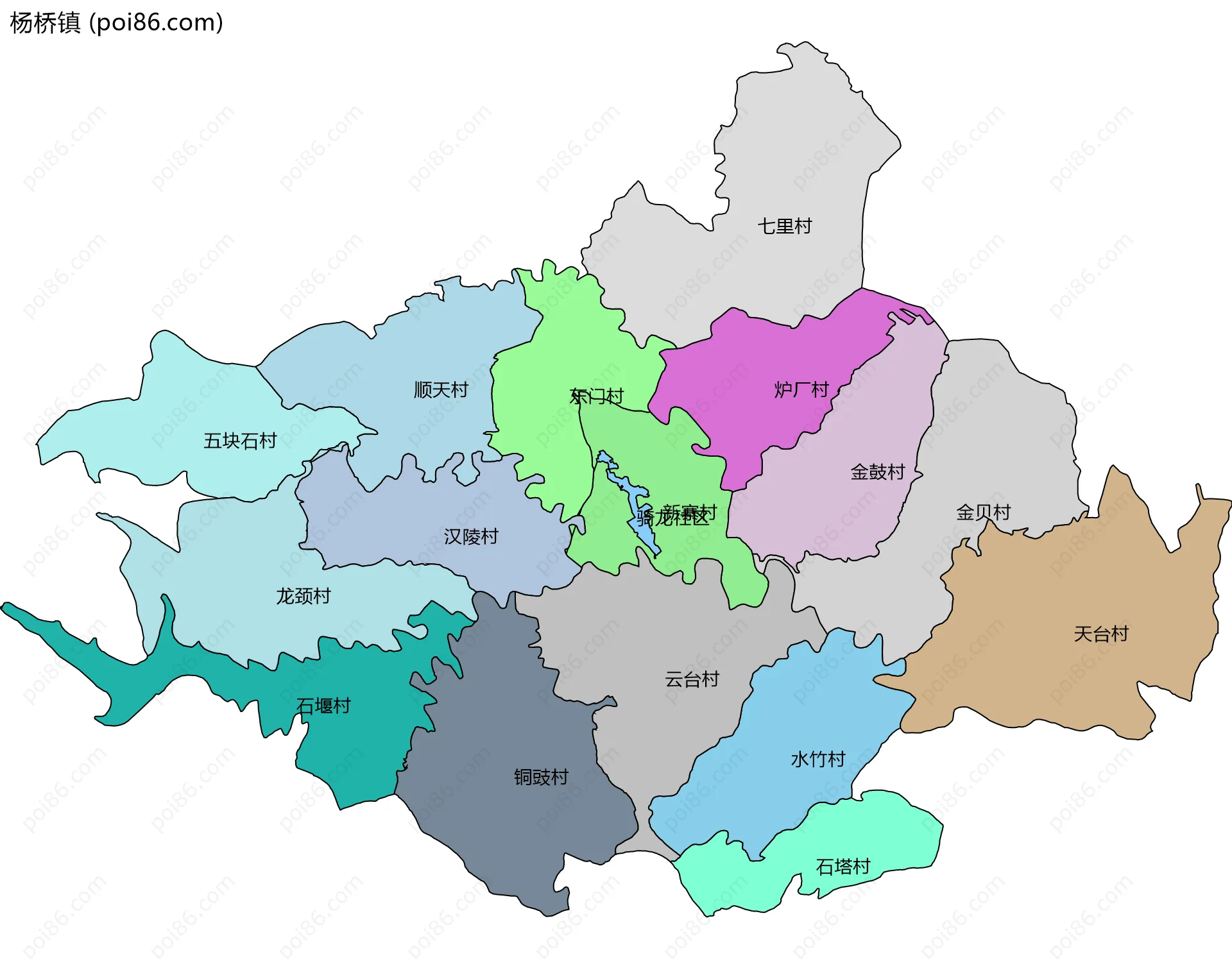 杨桥镇边界地图(五级行政区划)