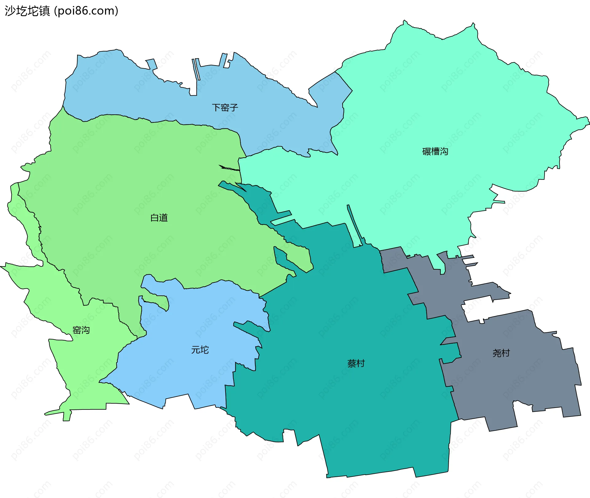 沙圪坨镇边界地图(五级行政区划)