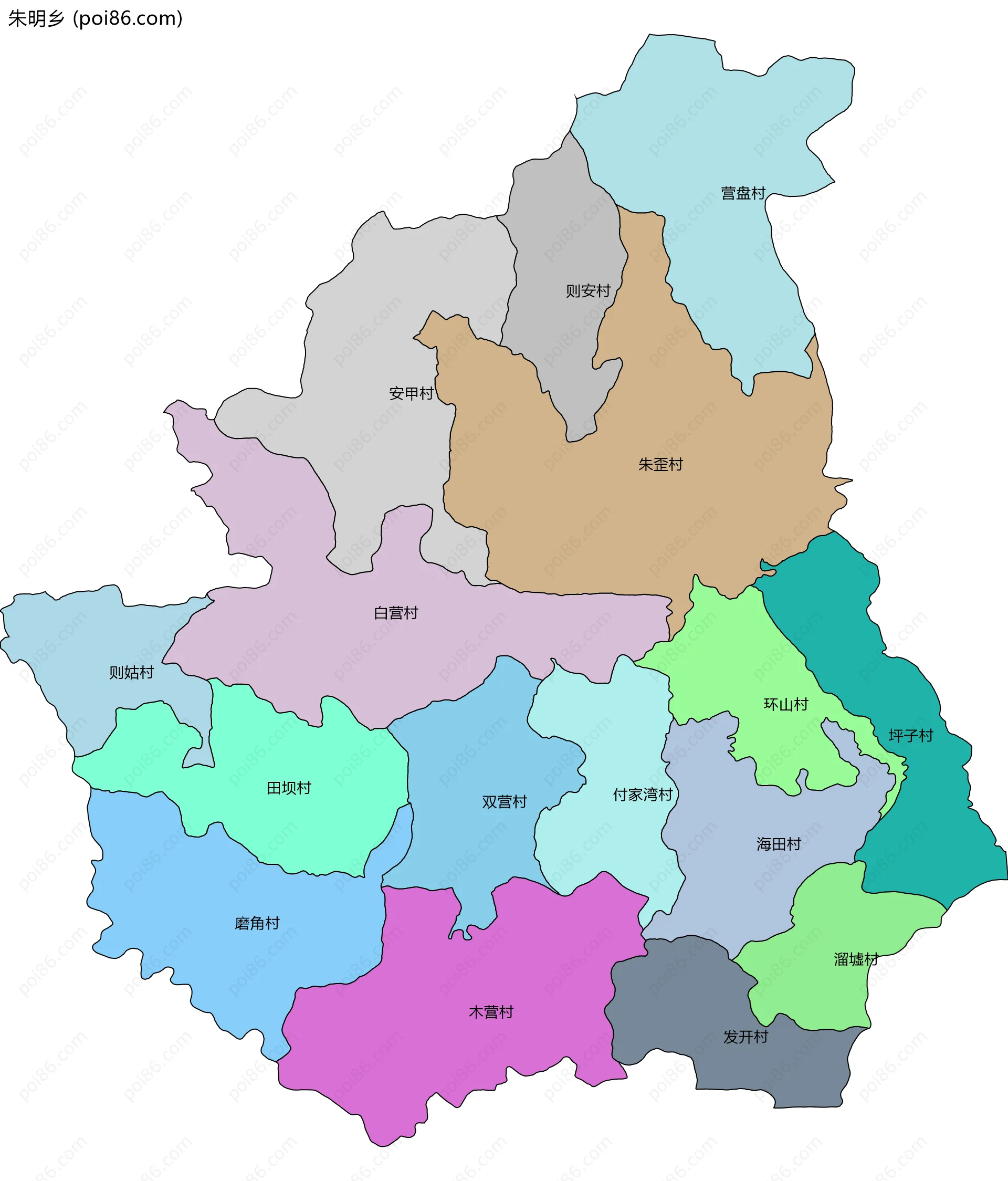 朱明乡边界地图(五级行政区划)